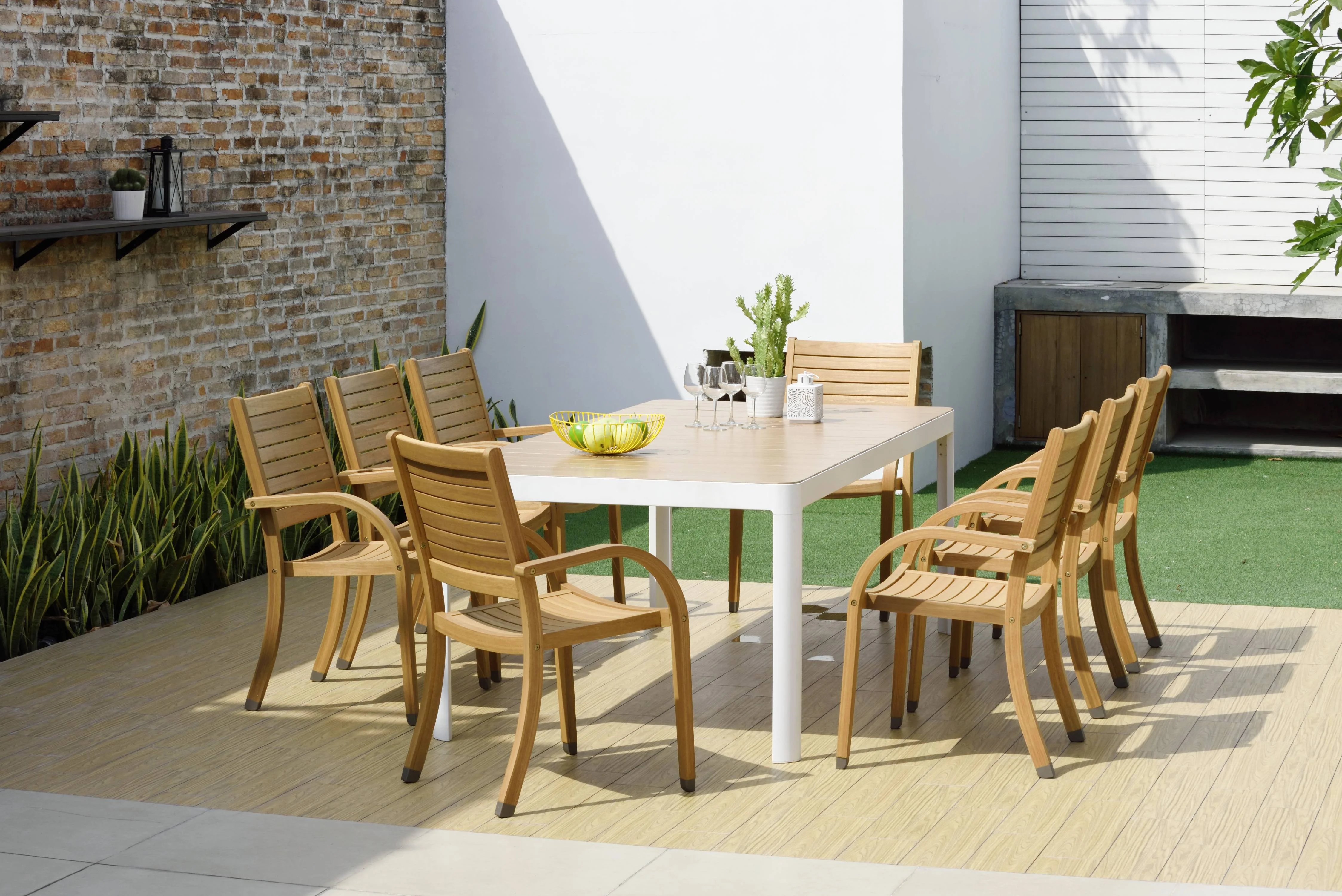 Amazonia Cardiff 9-Piece Teak Finish Wood 100% FSC and Aluminum Rectangular Patio Dining Set