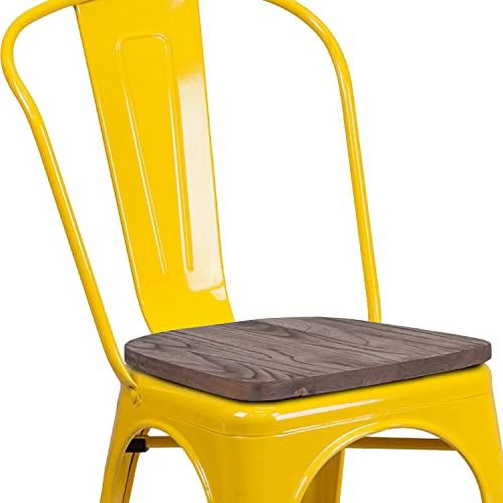 YPDCHB Yellow Metal Stackable Chair with Wood Seat