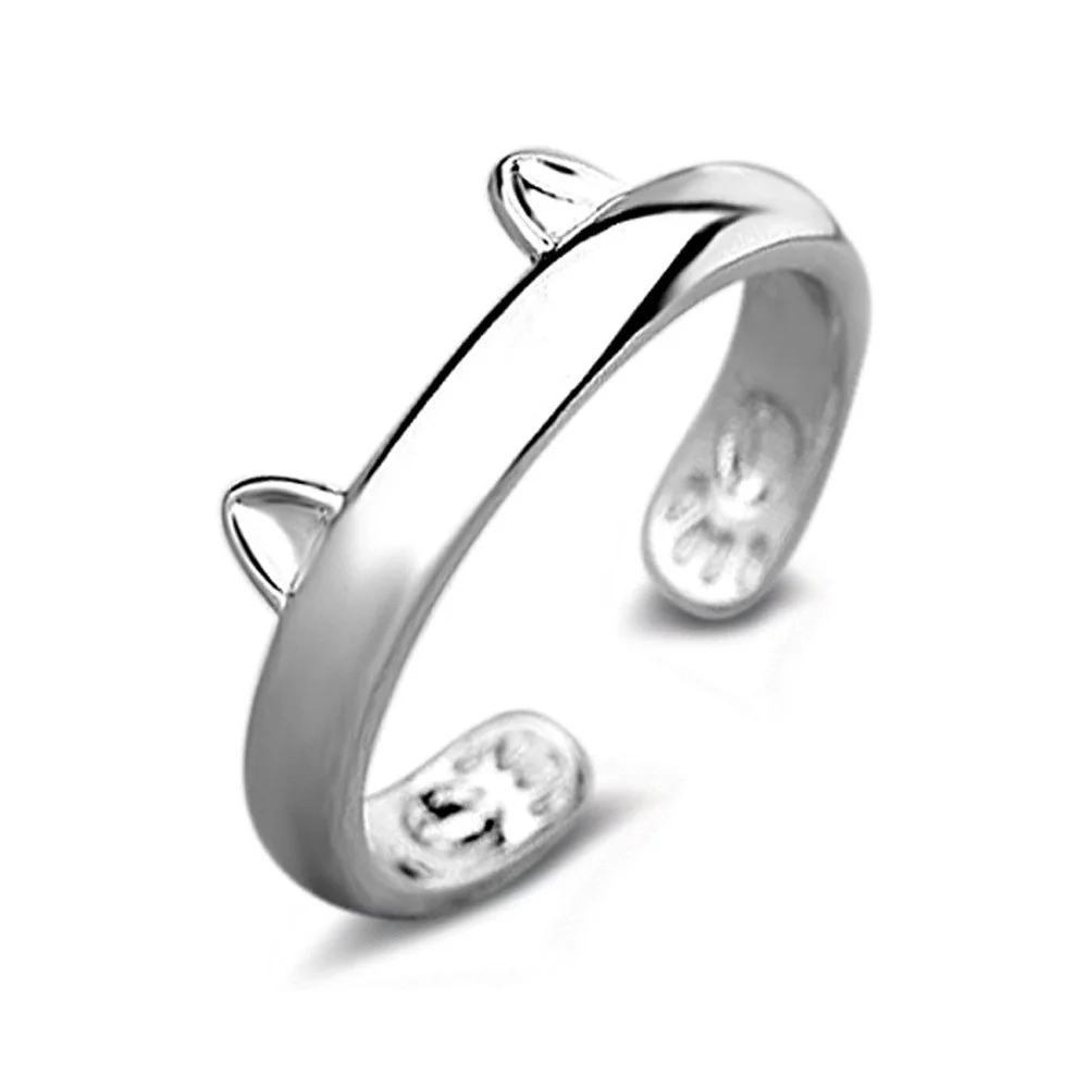 SIfdSeng Rings for Women Sterling Silver Non Tarnish Silver Plated Cat Ears Ring Thumb Ring Adjustable Pet Gift Cubic Zirconia Rings for Women Stainless Steel Pearl Ring Silver 925