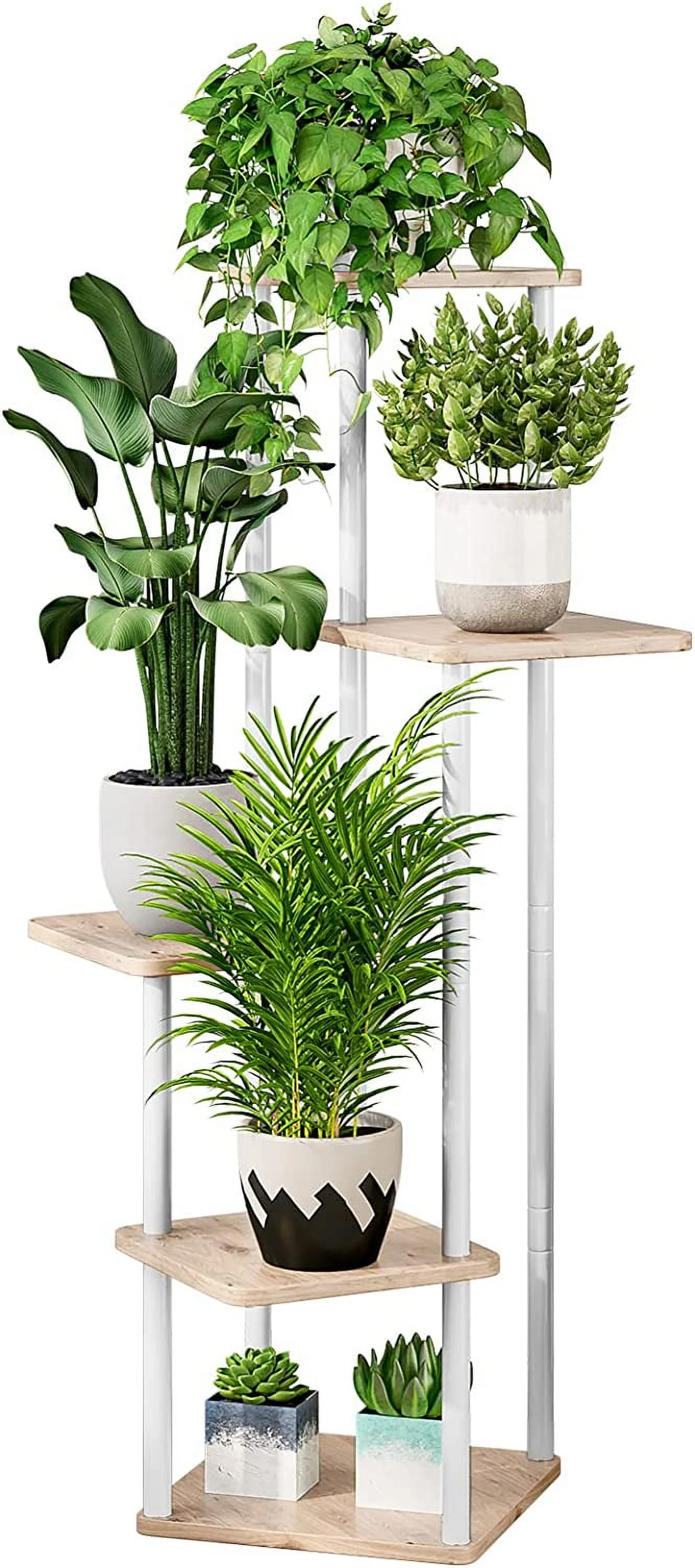 Plant Stand 5 Tier Indoor Metal Flower Shelf for Multiple Plants Corner Tall Flower Holders for Patio Garden Living Room Balcony Bedroom, Black (5 Tier-White)