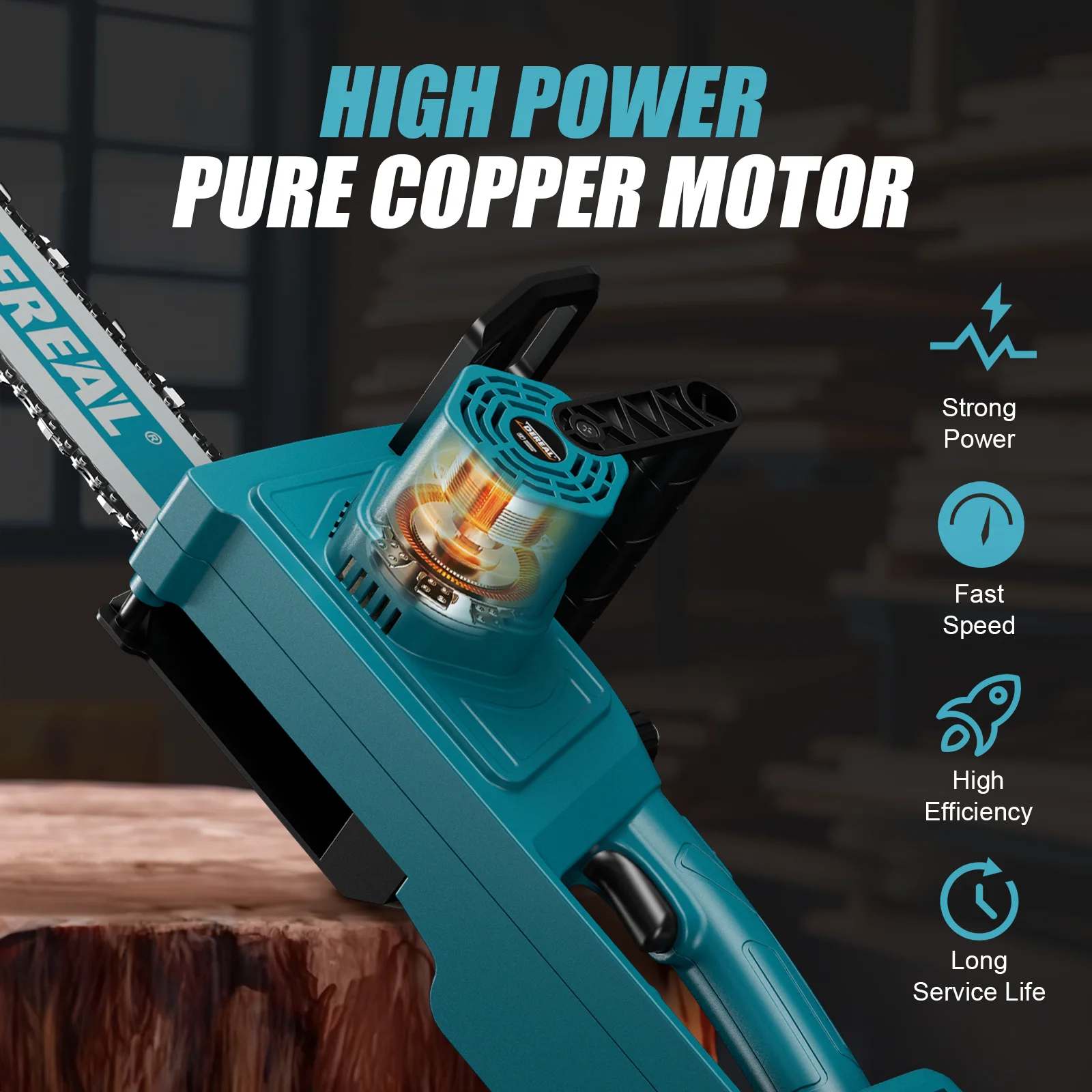 DEREAL 12-Inch Cordless Chainsaw | Electric Brushless Handheld 20V Battery Powered for Wood & Tree Trimming