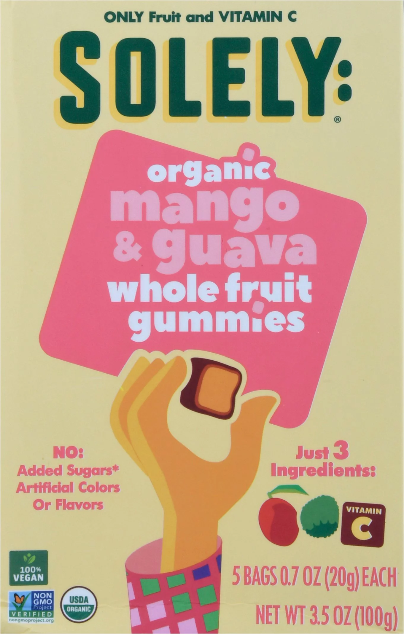 Solely Organic Mango & Guava Fruit Gummy, 5 Bags 0.7oz Each Pack Of 8