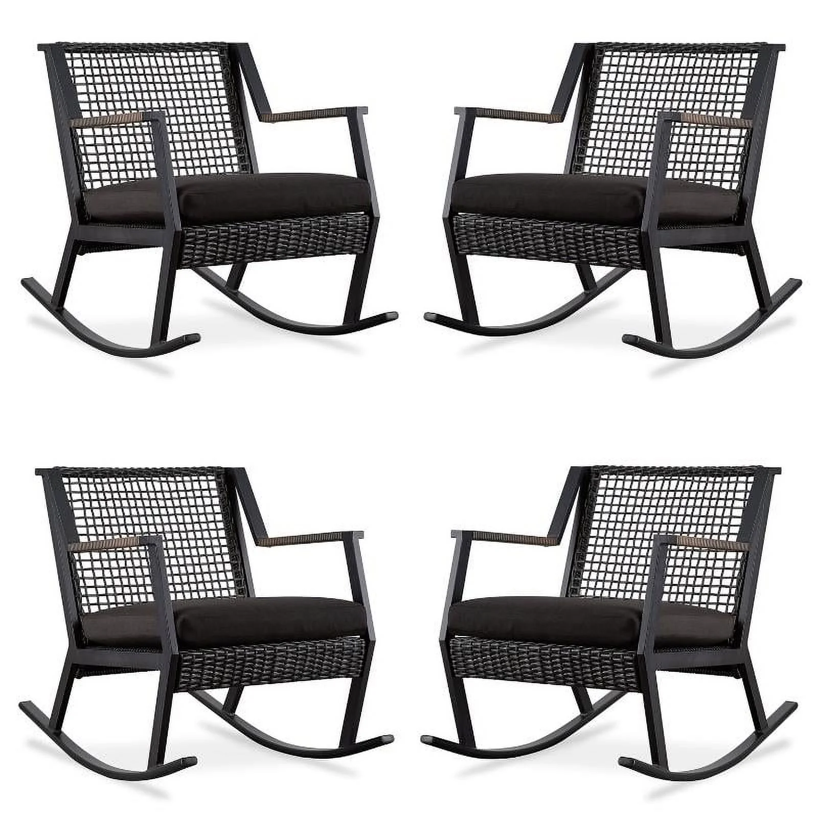 Home Square Aluminum Frame Patio Rocker Chair in Black Finish - Set of 4