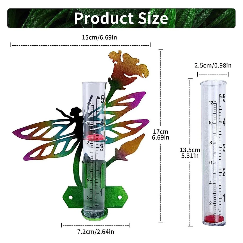 Glass Rain Gauge Easy To Read Rain Collector With Metal Art Garden Tube & Mount