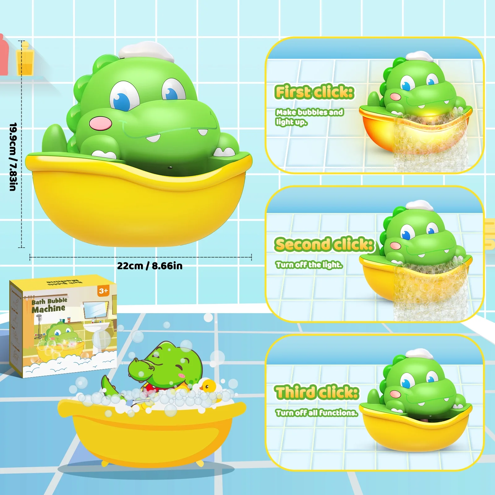 Dinosaur Bath Bubble Machine, Baby Bath Toys, Automatic Bubble Maker Bath Toys for Toddlers 1-3, Dinosaur Bath Toys for Kids Ages 4-8 Year Old Gifts for Boys Girls