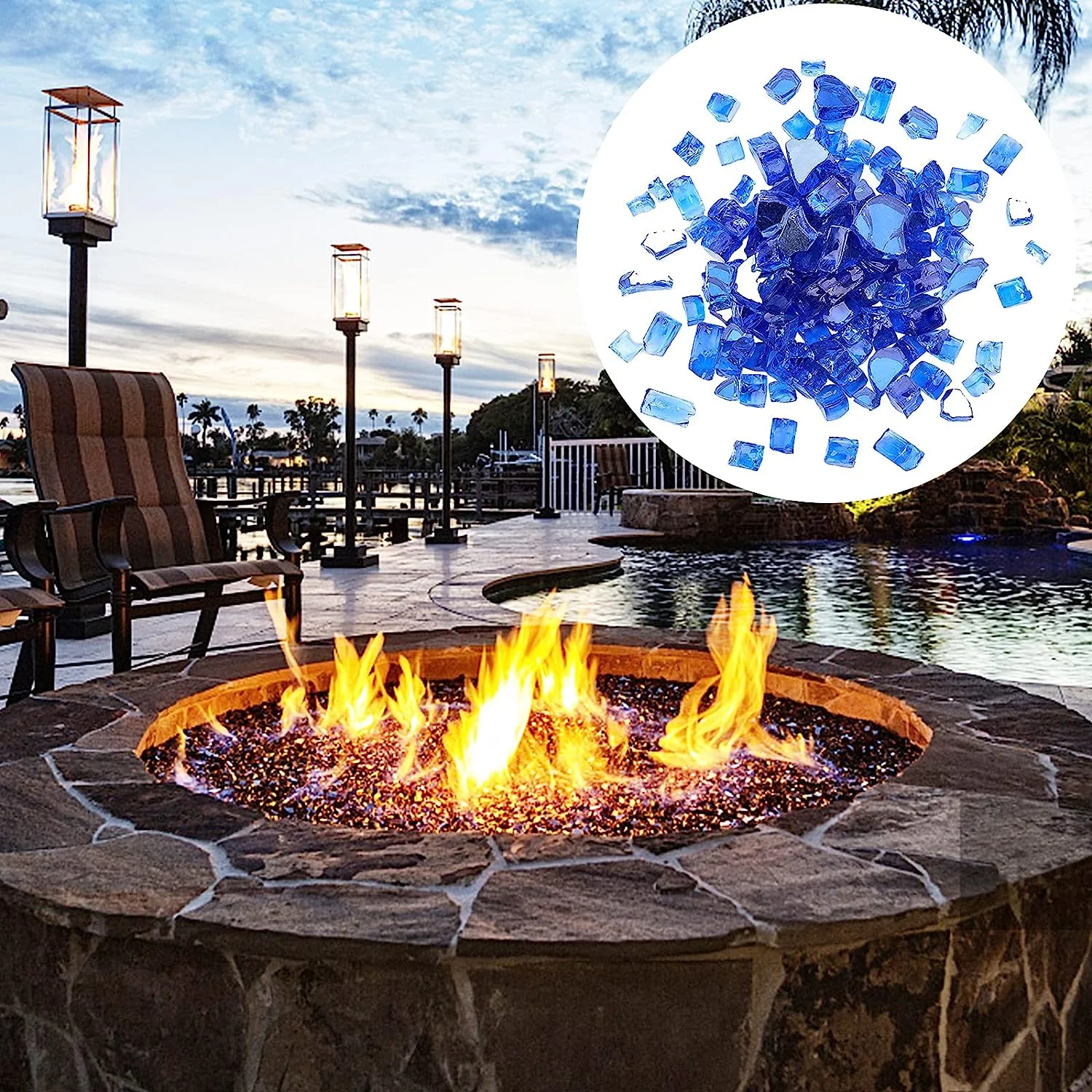 1box Fire Glass Blue Reflective Tempered Fire Glass Chips 300g Fireplace Fire Pit Glass Fire Glass Gravel Glass Beads
