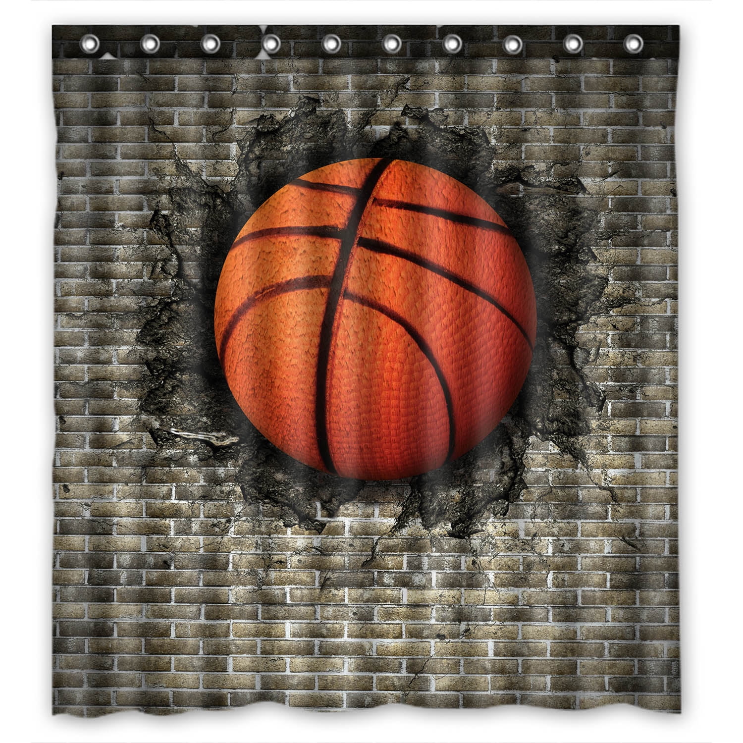 YKCG Sports Retro Basketball Embedded in a Brick Wall Shower Curtain Waterproof Fabric Bathroom Shower Curtain 66x72 inches