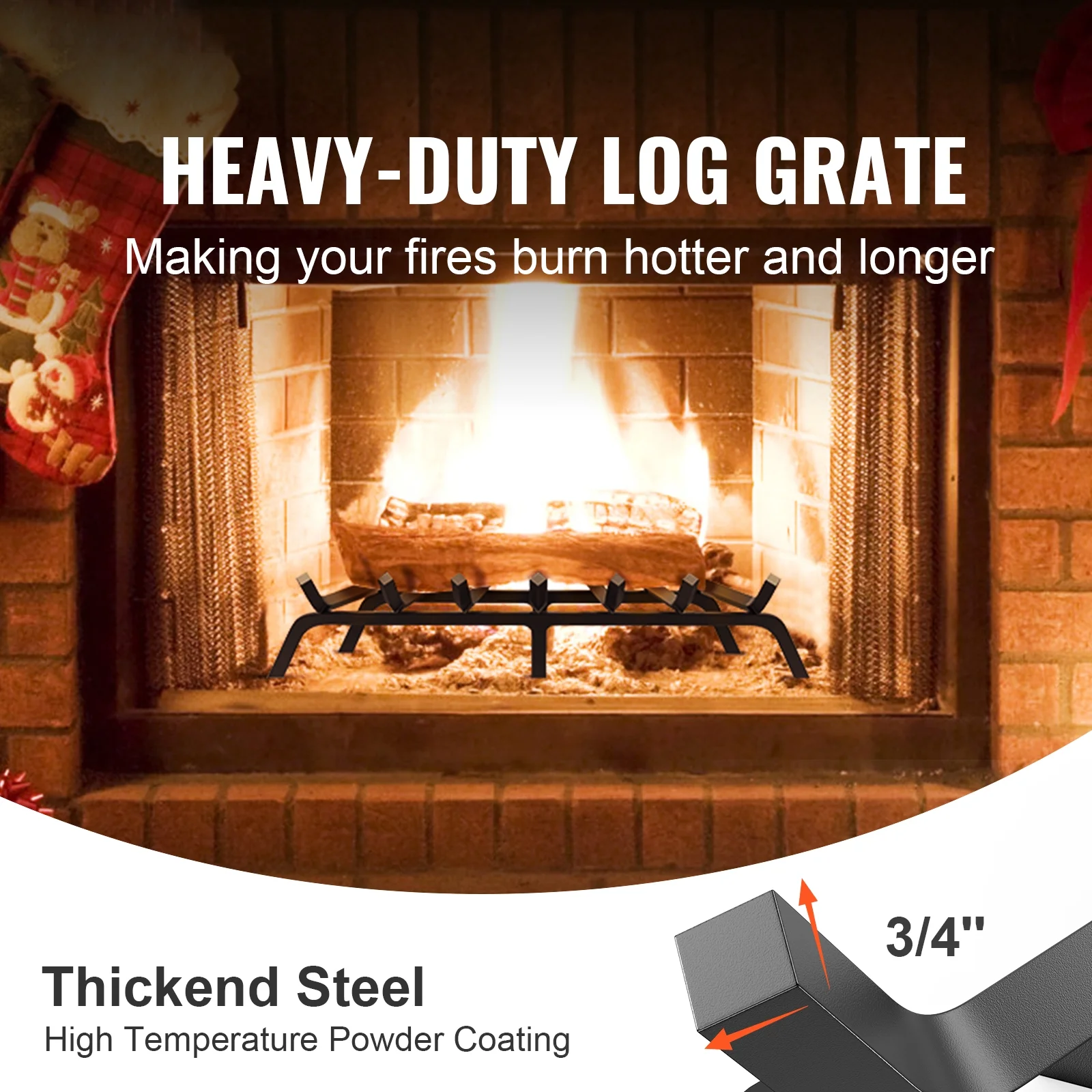 SKYSHALO 30 inch Fireplace Log Grate Powder-coated Steel wood Burning Rack Holder