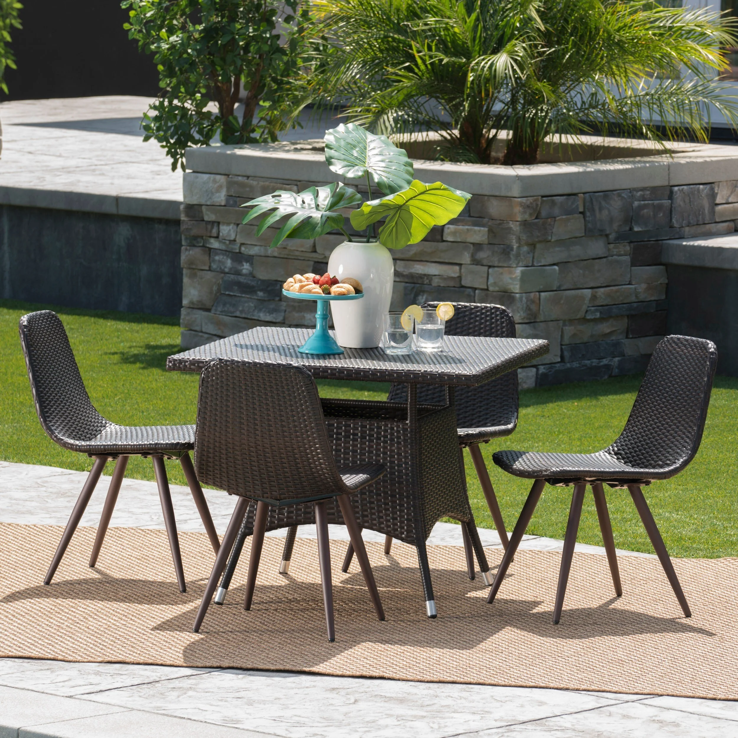 Christopher Knight Home Harper Outdoor 5-Piece Square Wicker Dining Set by