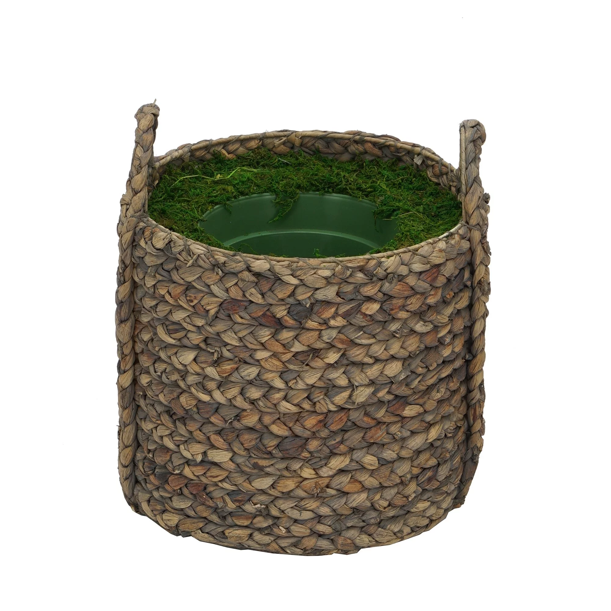 Large Braided Water Hyacinth Basket Planter Pot-in-a-Pot Natural