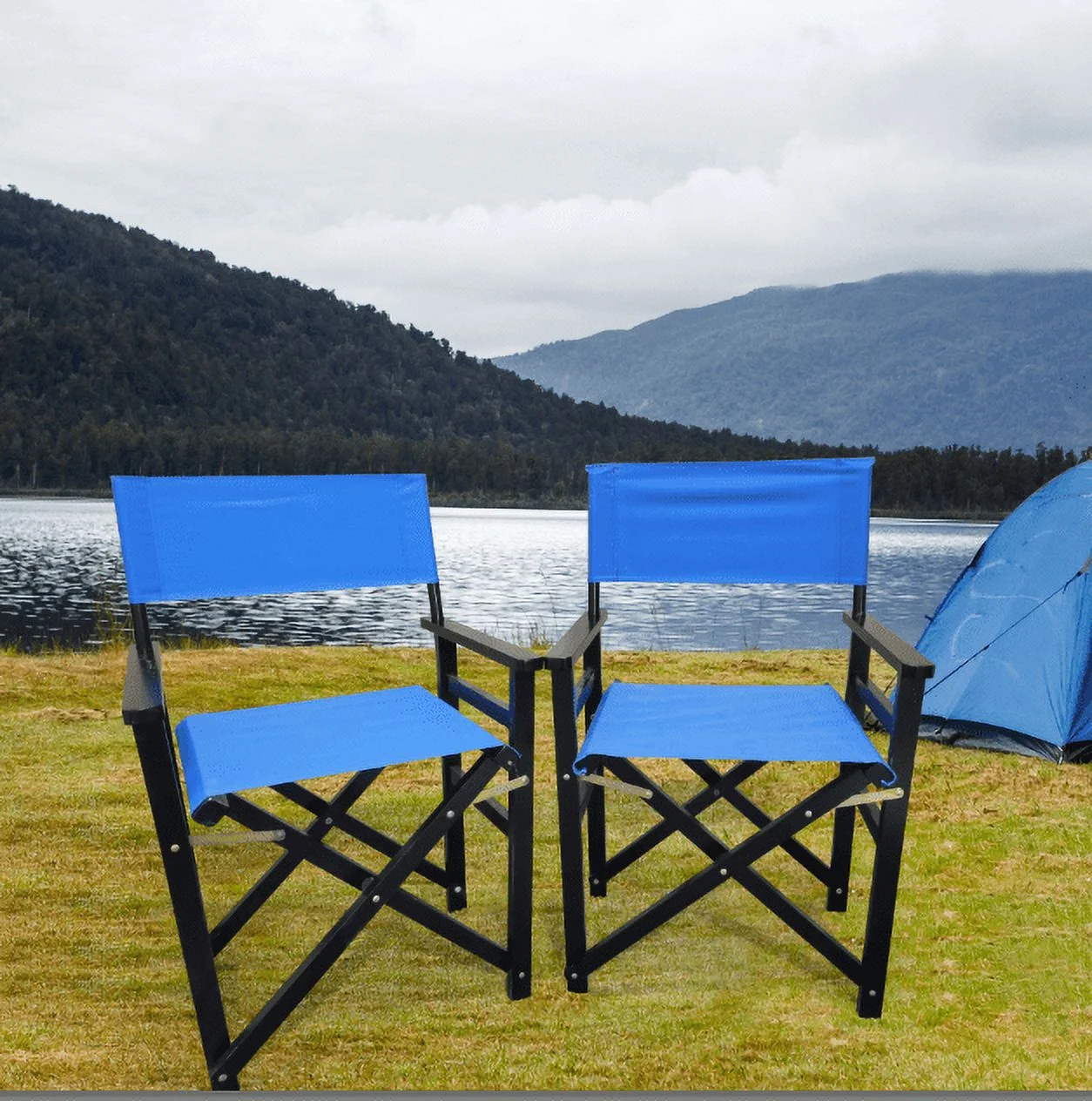 Folding Chair Wooden Director Chair Canvas Folding Chair Folding Chair 2pcs/set populus + Canvas (Color   Blue)