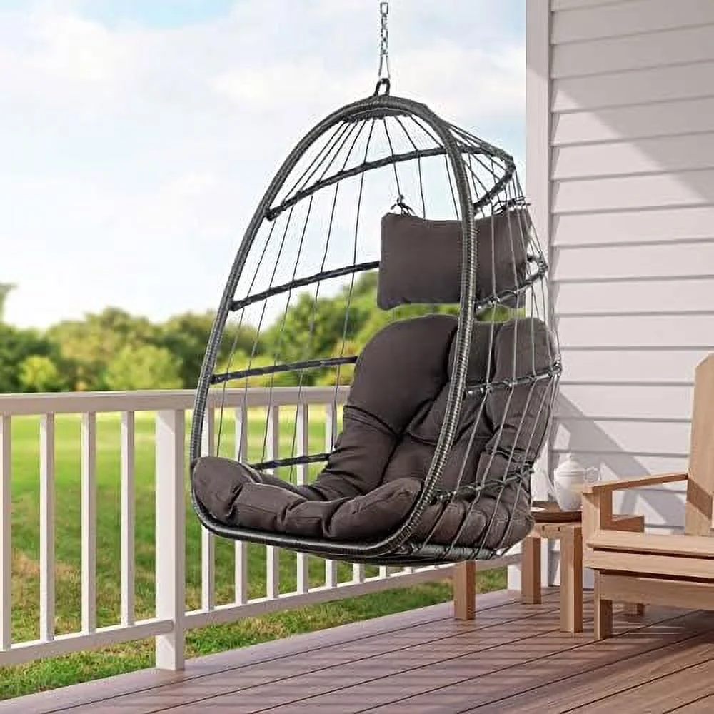 QYFZBIM Egg Chair Outdoor Indoor with Cushion Swing Chairs for Outside Bedroom Patio Porch Garden Rattan Wicker Hanging Egg Chair Basket Chair 350 lbs Capacity (Sky Blue)