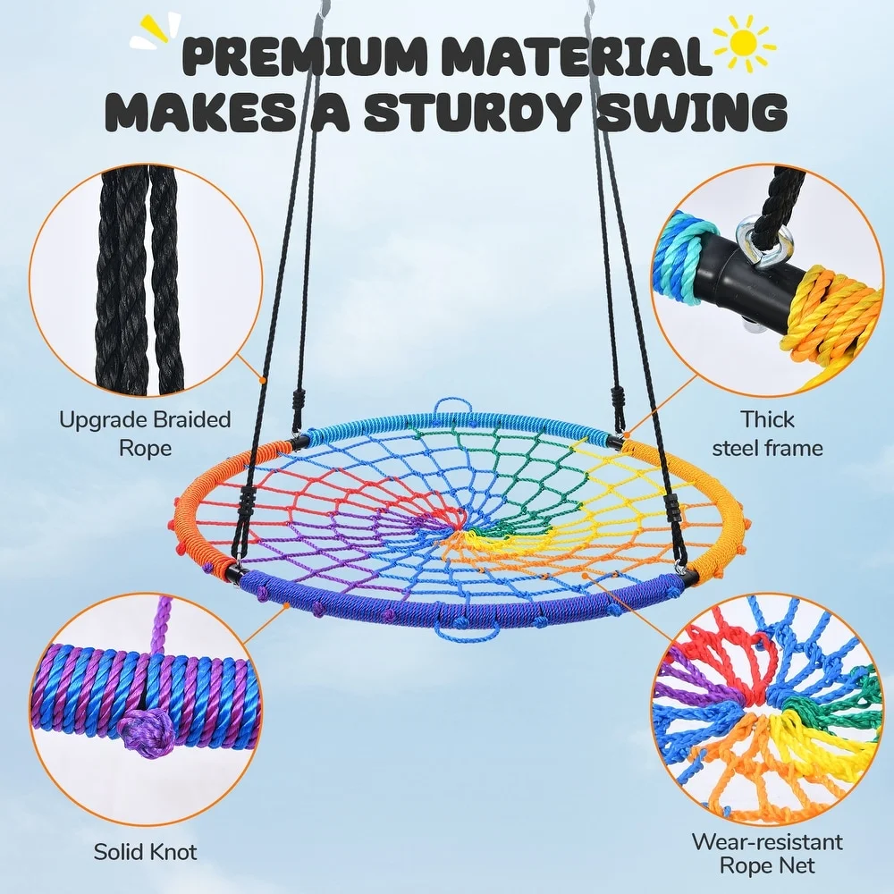 Trekassy 750lbs Spider Web Saucer Tree Swing 45 inch for Kids Adults with Swivel, 2pcs Tree Hanging Straps