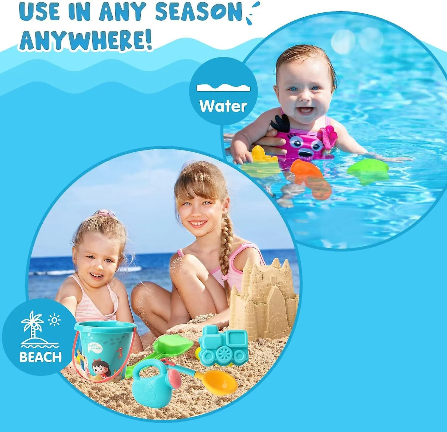 Kidsol 23 Pcs Beach Toys Set,Seaside Children's Beach Bucket Shovel Beach Play Sand Digging Tools