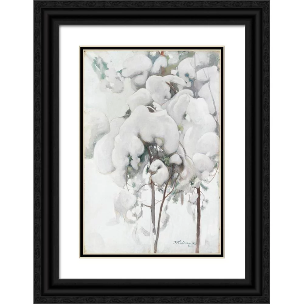 Pekka Halonen 13x18 Black Ornate Wood Framed Double Matted Museum Art Print Titled - Snow-Covered Pine Saplings (1899)