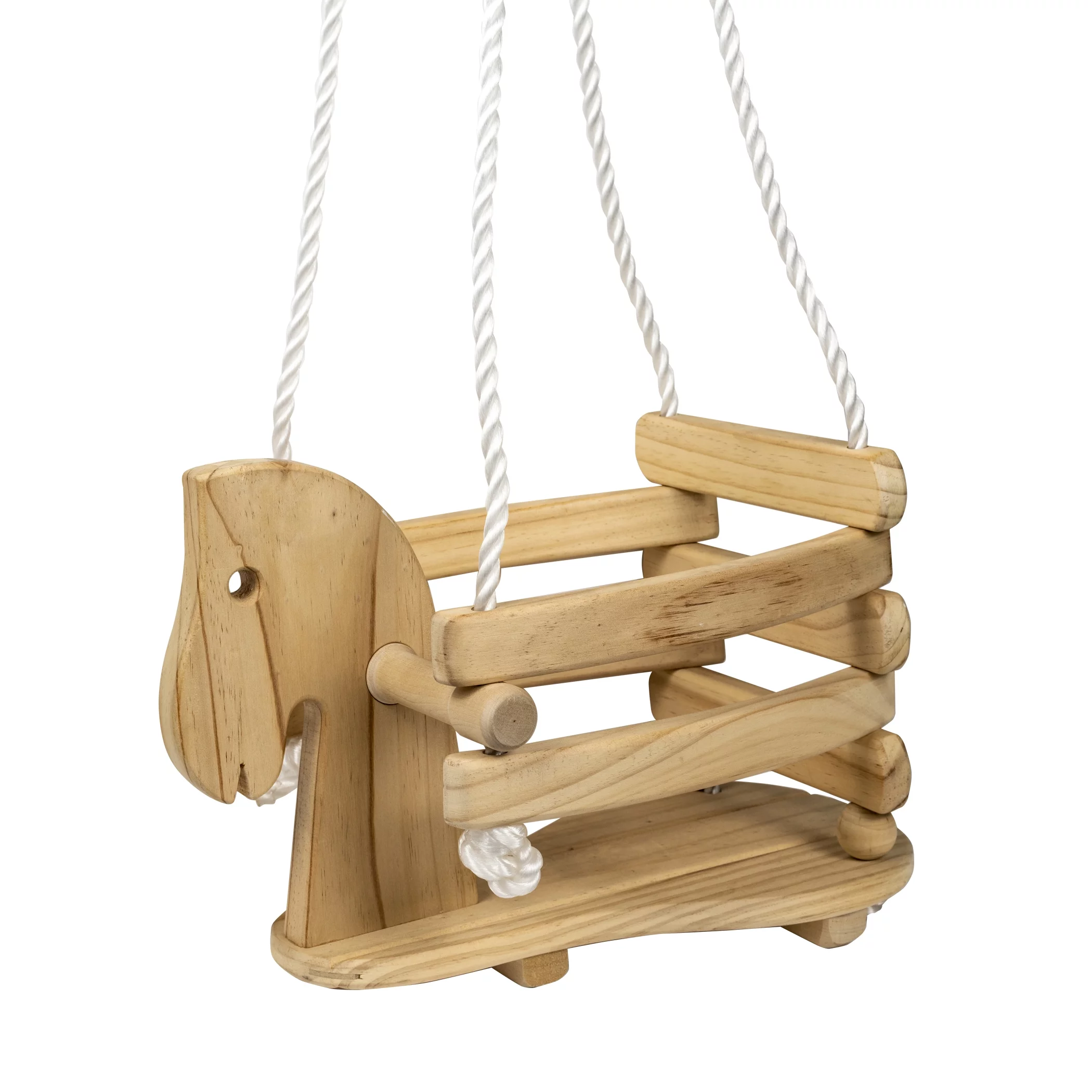 Homeware Horse Shaped Wood Infant Swing - with Rope. Ages 1 and Up – Natural Color