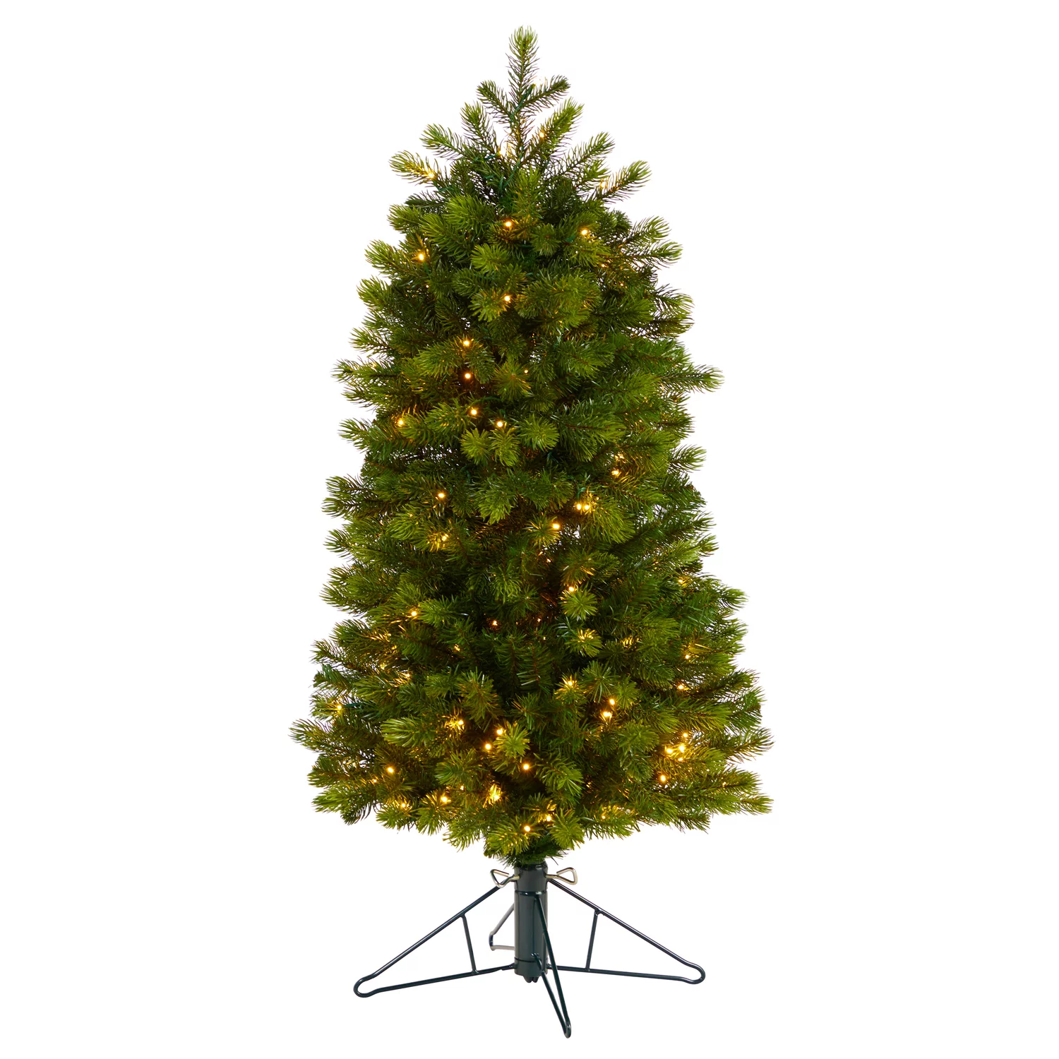 Nearly Natural 4ft. Slim Colorado Mountain Spruce Artificial Christmas Tree with 150 (Multifunction with Remote Control) Warm White Micro LED Lights and 360 Bendable Branches