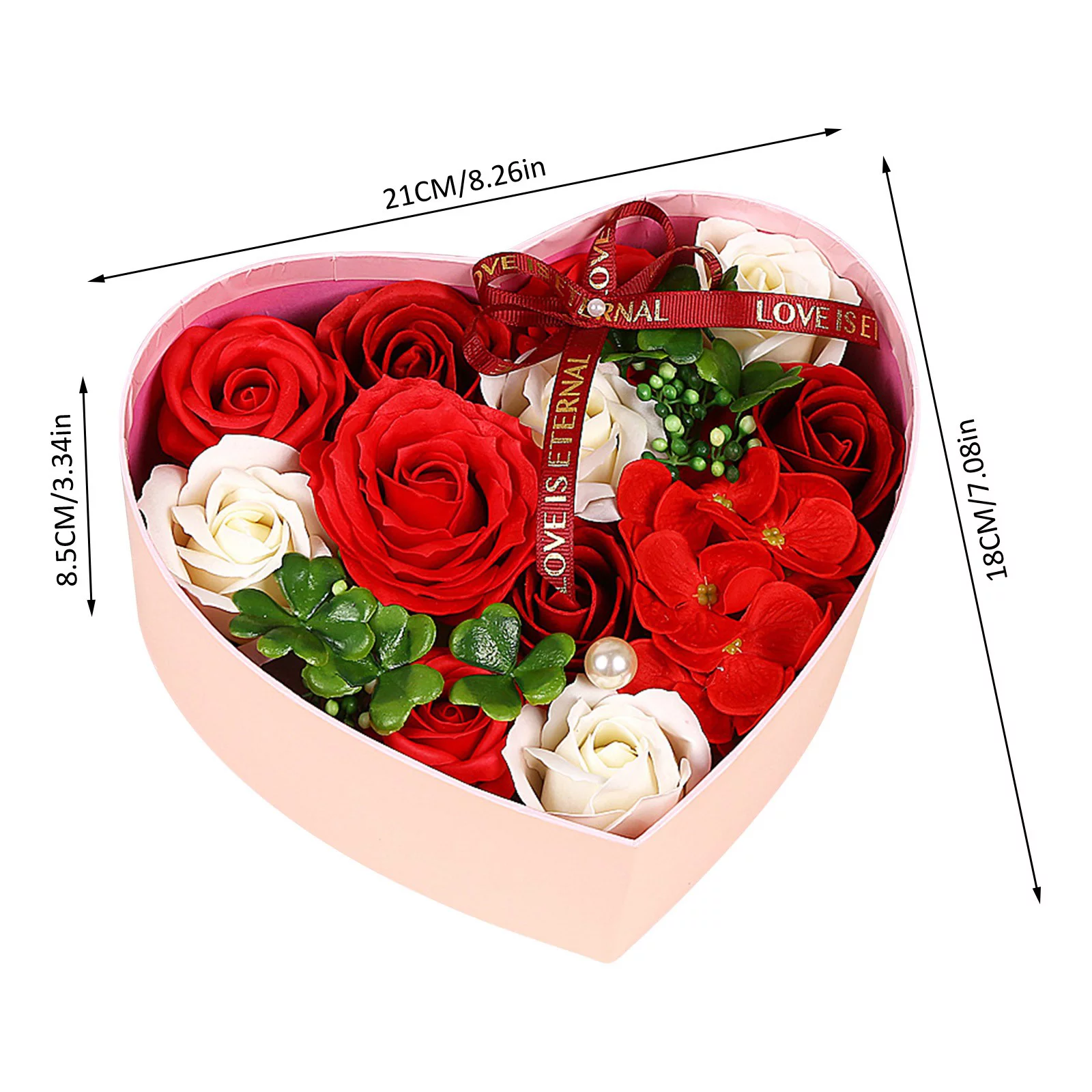 Soap Flower Heart Shaped Gift Box Border Special For Valentine's Day Christmas Creative Birthday Gift For Girlfriend Leaf Garland Wooden Tulips with Stems Holder for Artificial Flowers Year Long