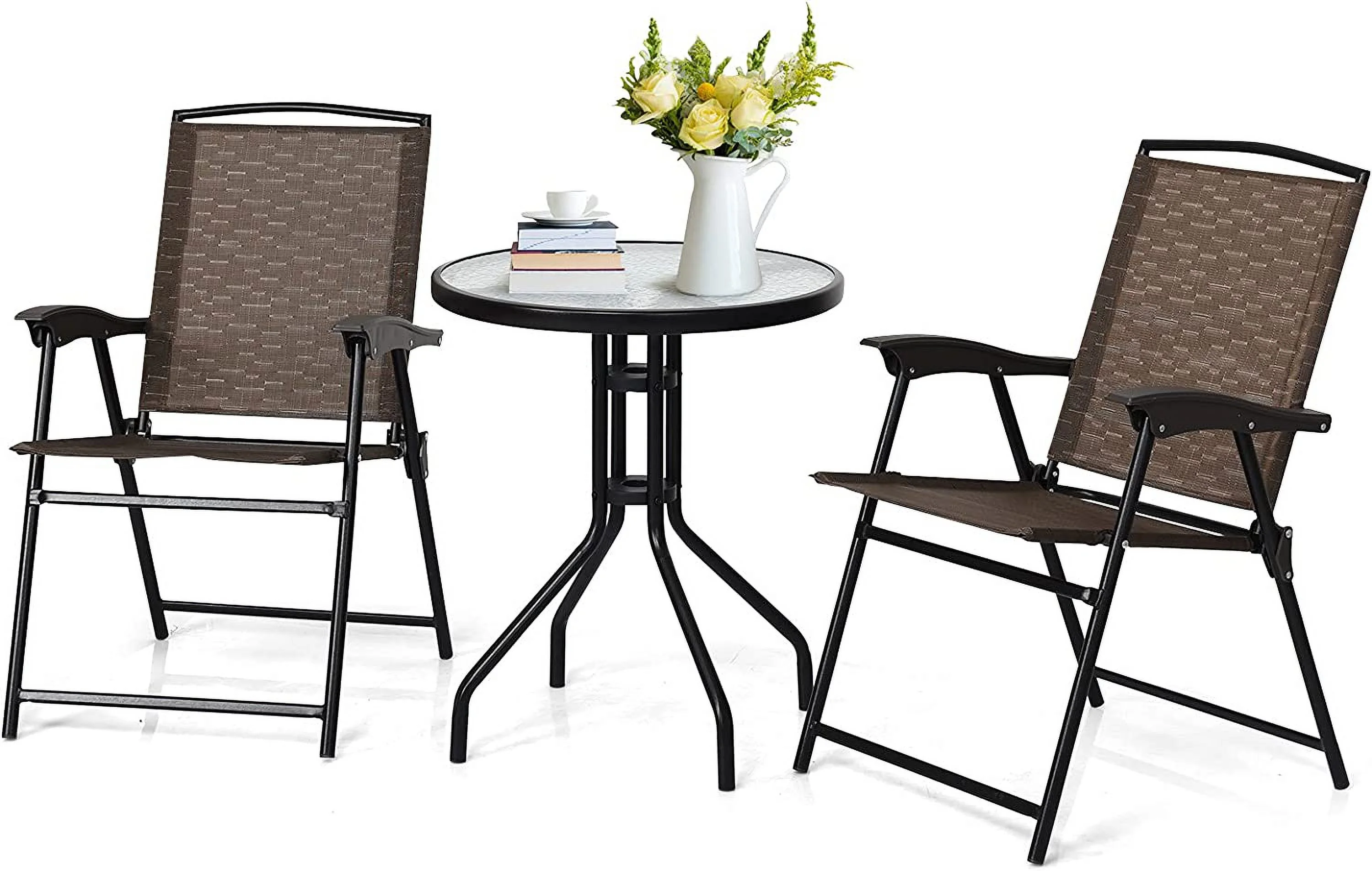 Elegant 3PCS Bistro Set, Elegant Conversation Set w/2 Elegant Chairs, Indoor & Outdoor Dining Furniture Set w/Round Table forPoolside