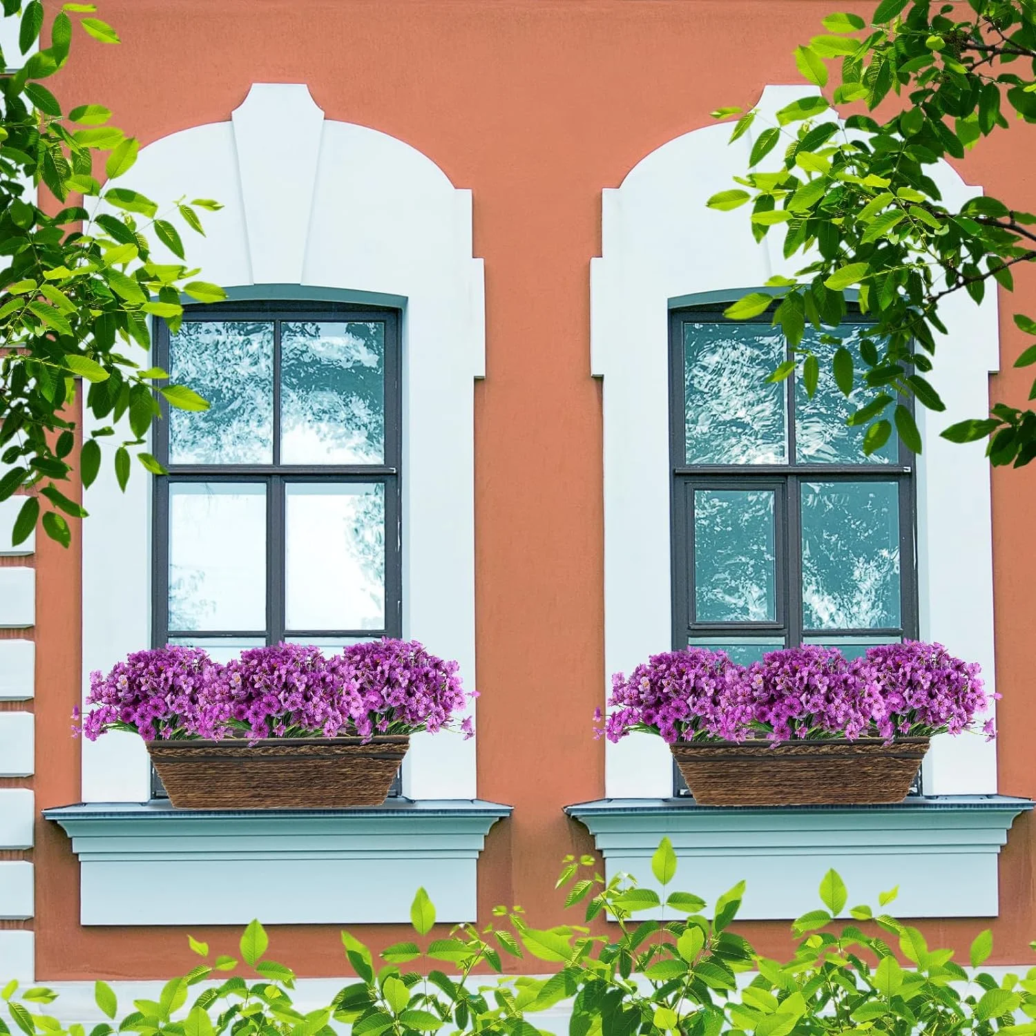 22 Bunches of Outdoor Artificial Flowers, UV Resistant Fake Flowers Artificial Silk Flowers with Plastic Plants for Indoor Outdoor Front Porch Hanging Planter Decoration (22, Purple)