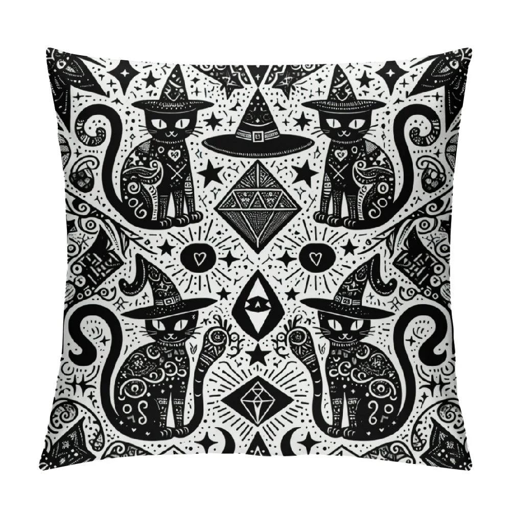 PINGXIXI Cat Skeleton Pillow Covers for Sofa Couch Chair Black White Wildlifes Throw Pillow Covers Outdoor Pillow Cover Halloween Theme Cushion Cover