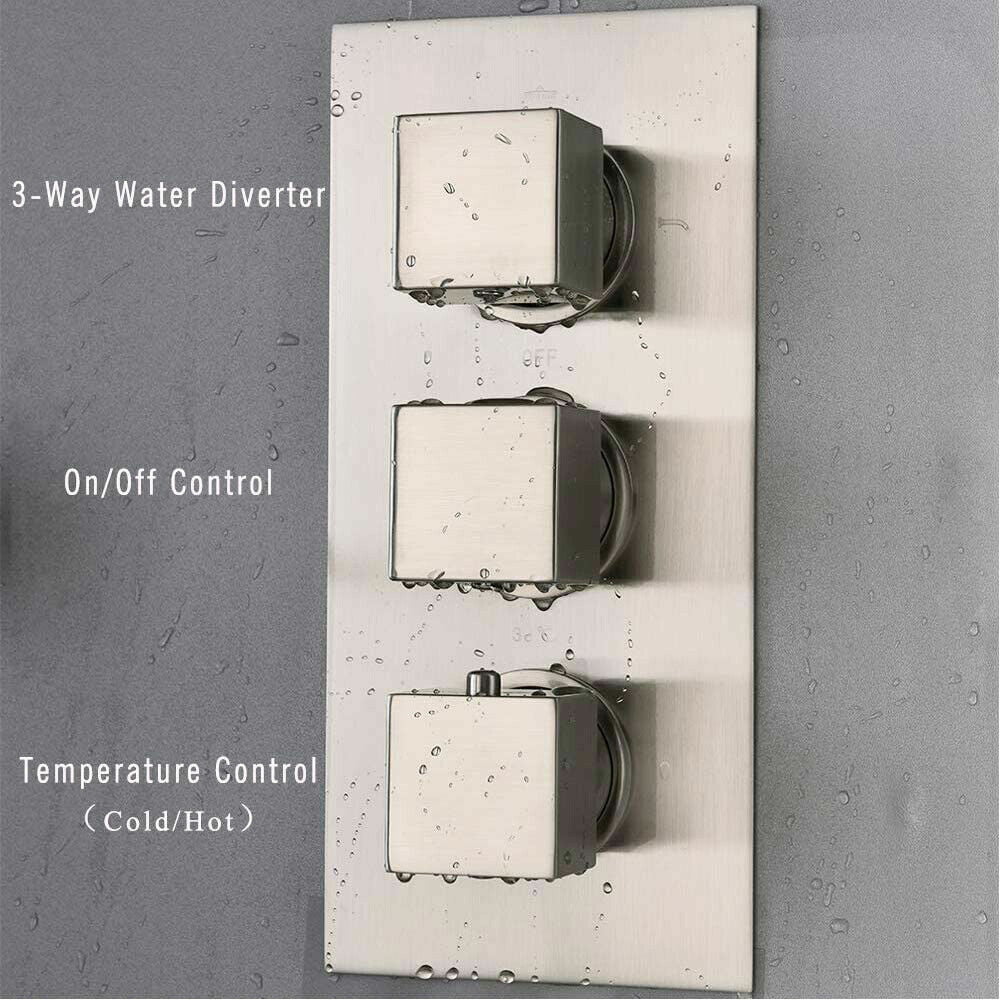 Zovajonia Shower System 12 Inches LED Thermostat Shower Faucet Set,   Rain Shower Head with Handheld Spray laundry jet system  Bathroom Wall Mount Shower Fixtures Brushed Nickel