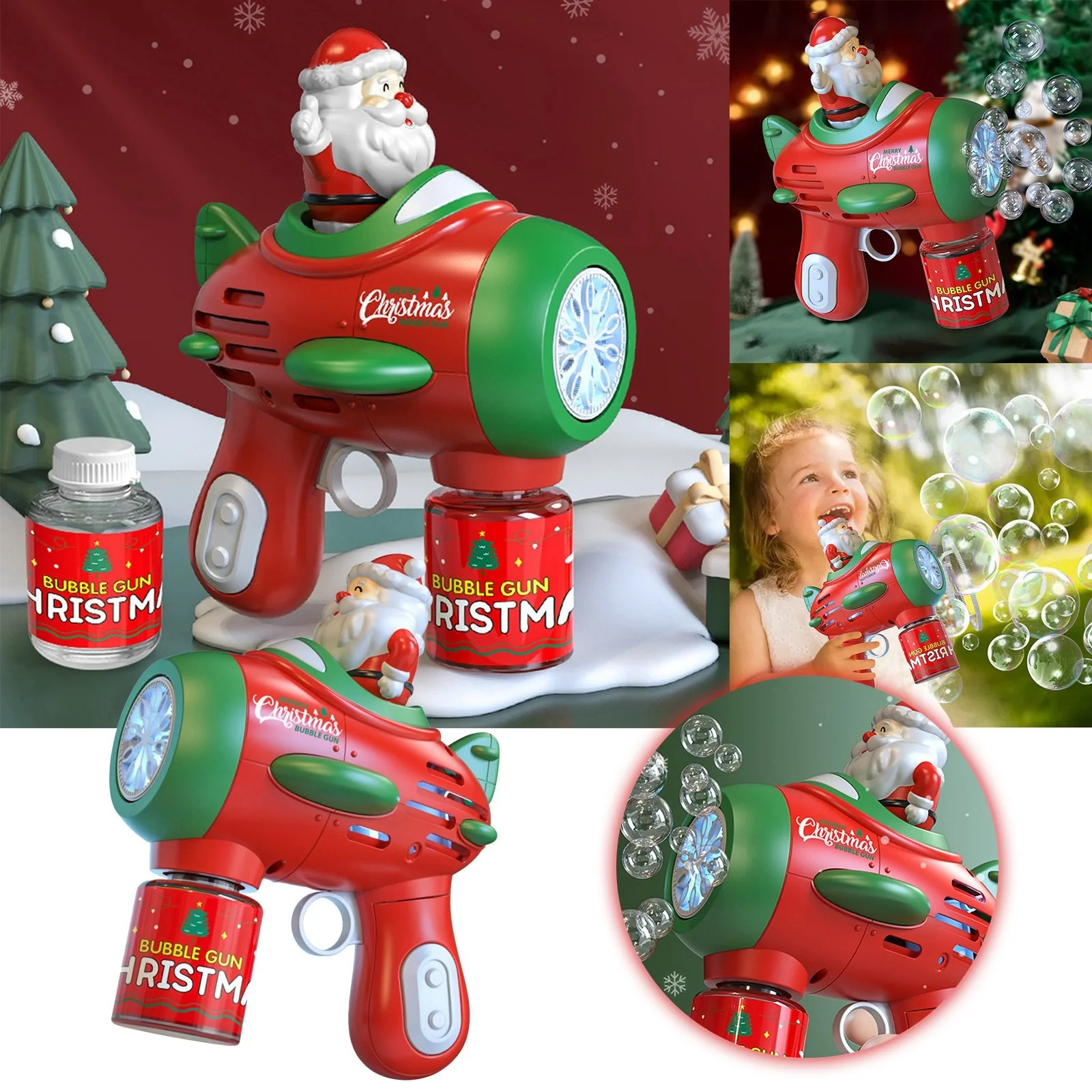 XZZjjl 4th of the July Garage Kits 90Ml Christmas Bubble Machine Children'S Fully Automatic Internet Santa Electric Bubble Children'S Toy Gift