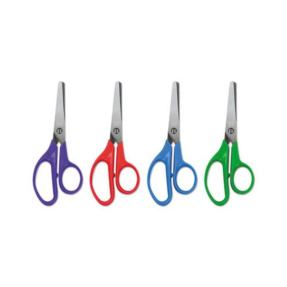 Kids' Scissors Rounded Tip, 5" Long, 1.75" Cut Length, Assorted Straight Handles, 12/Pack