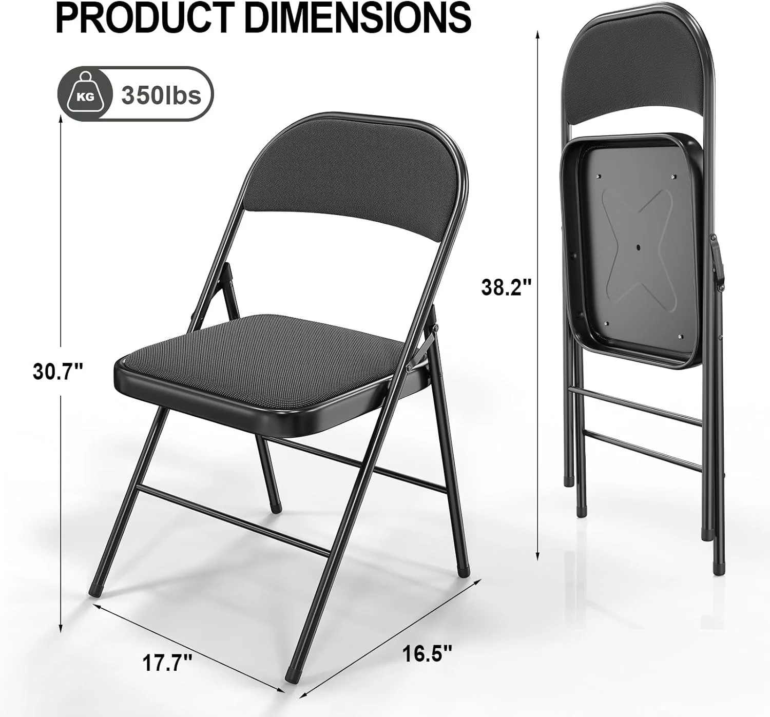 CGFHYP with Padded Seats  Metal Frame with Fabric Seat & Back  Capacity 350 lbs  Black  Set of 4
