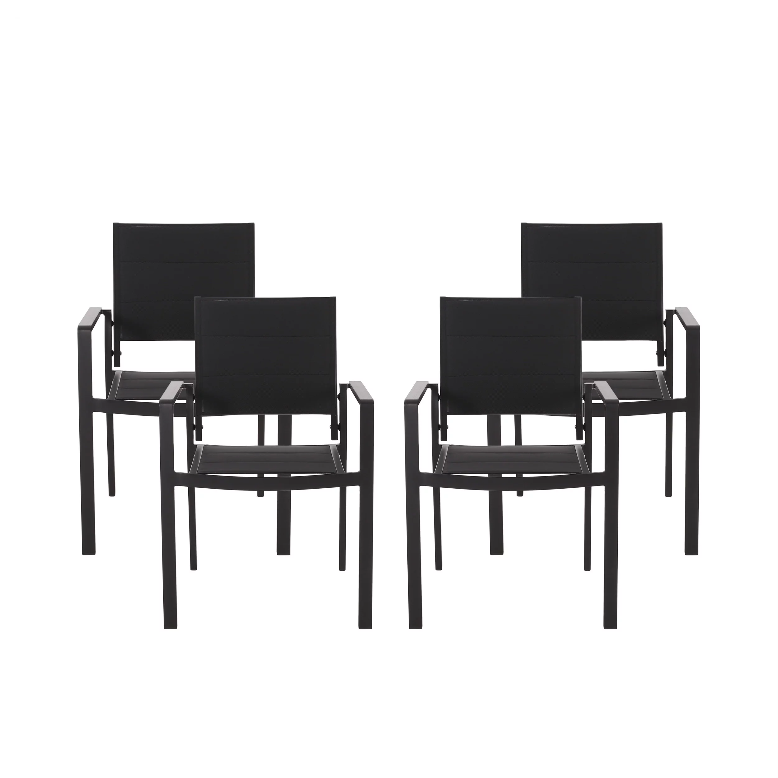 Dohney Mesh and Aluminum Outdoor Dining Chairs, Set of 4, Black