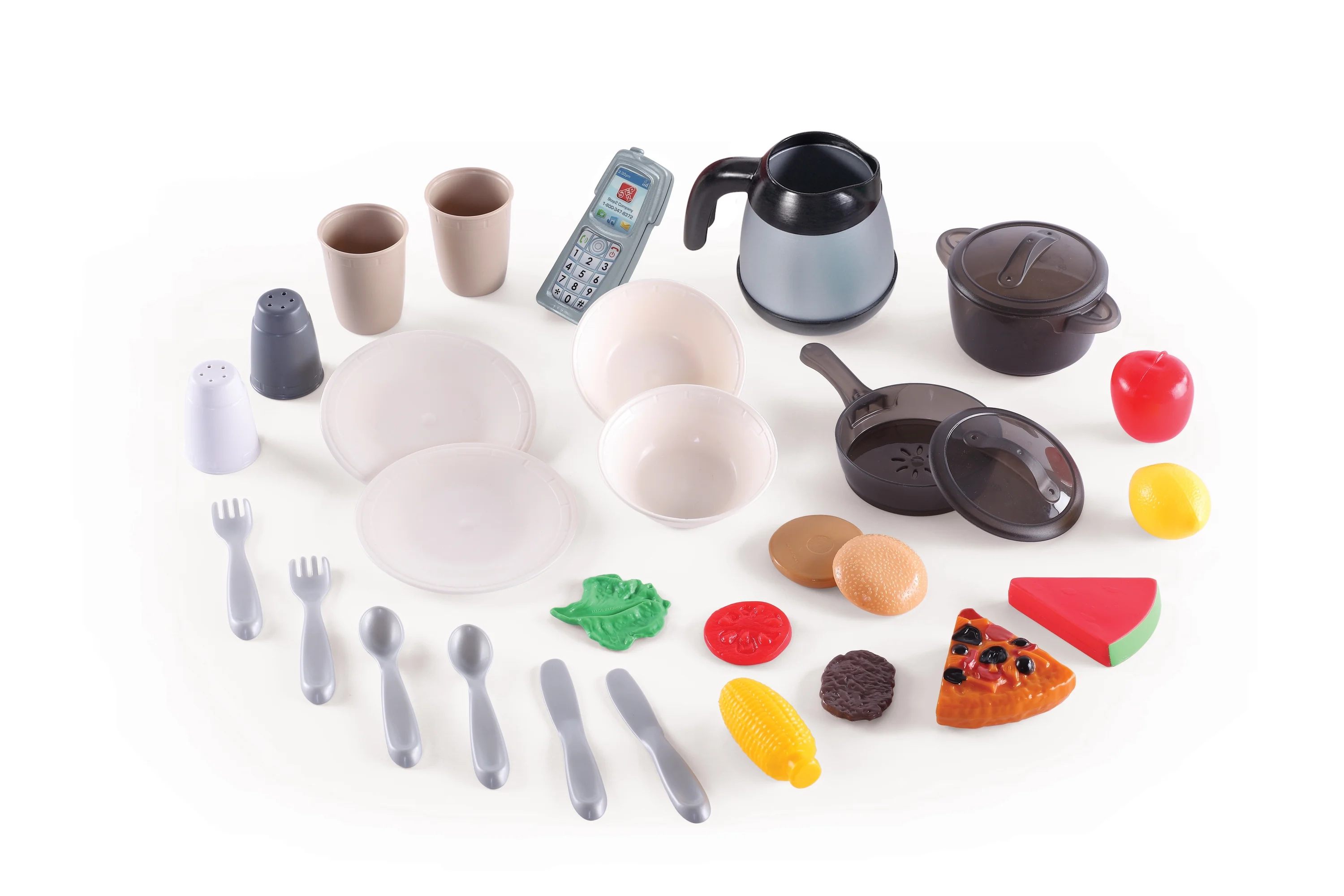 Step2 Lifestyle Fresh Accents Brown Toddler Plastic Kitchen with 30 Piece Kitchen Play Set