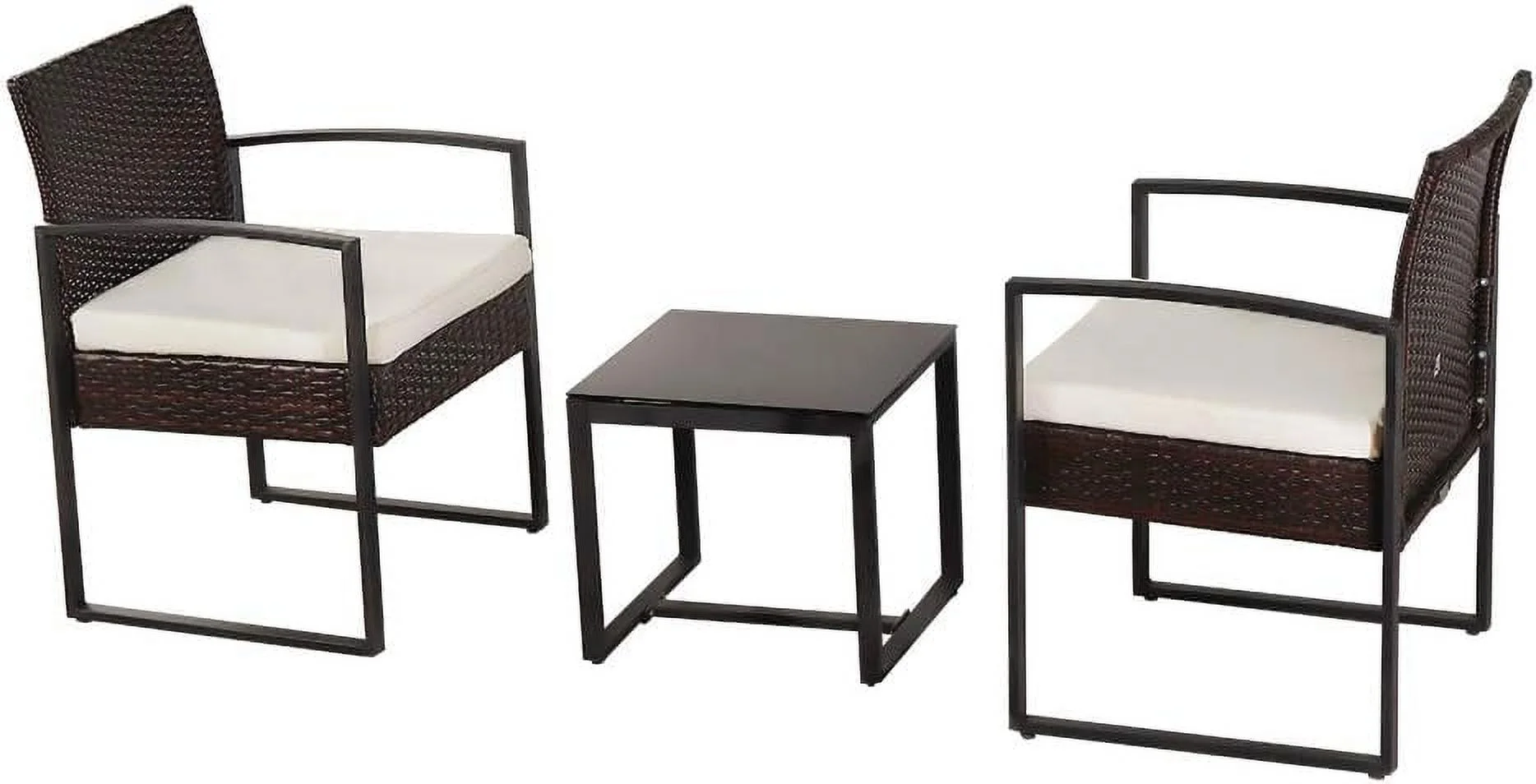 Outdoor Balcony Terrace Tavern Three-piece Rattan Leisure Set  Porch Furniture Sets 3 Pieces PE Rattan Wicker Chairs with Table Outdoor Garden Furniture Sets Patio Conversation Sets (Brow