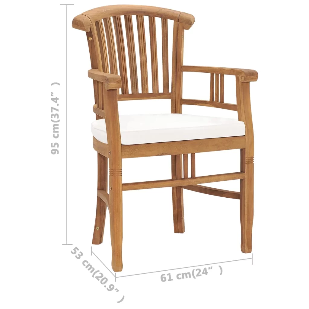 Dcenta Patio Chairs 2 pcs with Cream White Cushions Solid Teak Wood