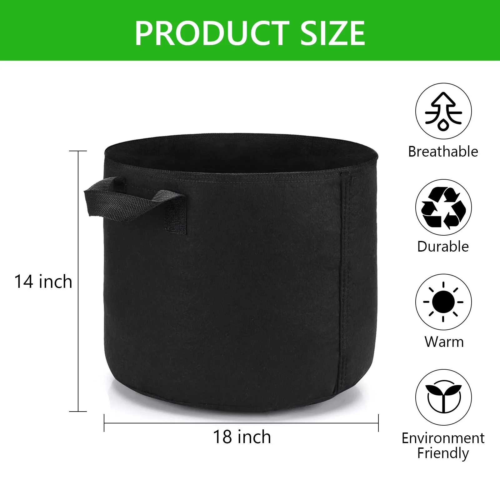 Tripumer 4 Pack Plant Grow Bags 15 Gallon Planting Bags Plant Bags with Handles Heavy Duty Gardening Planter for Vegetable Herbs and Flowers Black