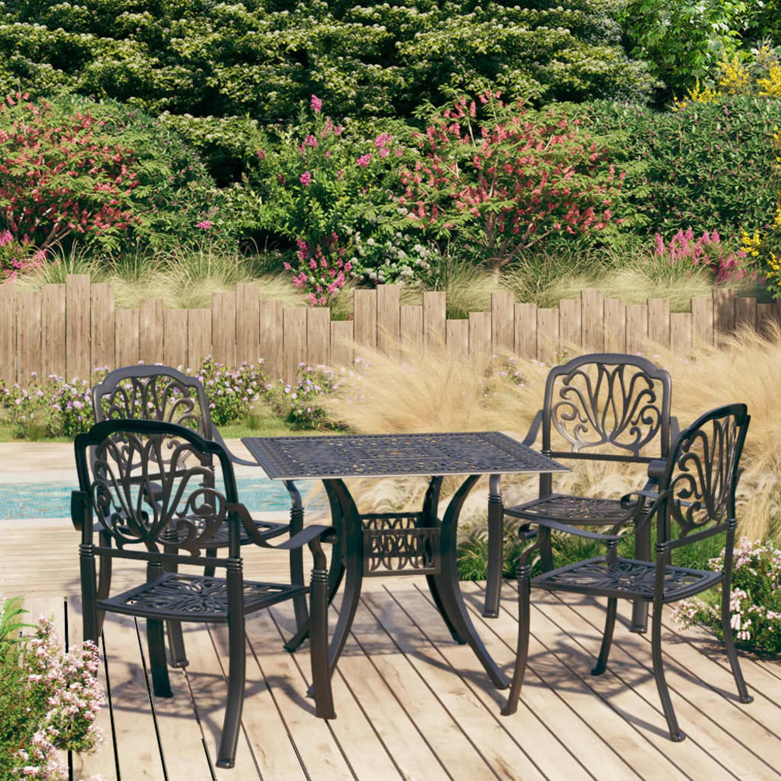 walmeck 5 Piece Bistro Set Cast Aluminum Black