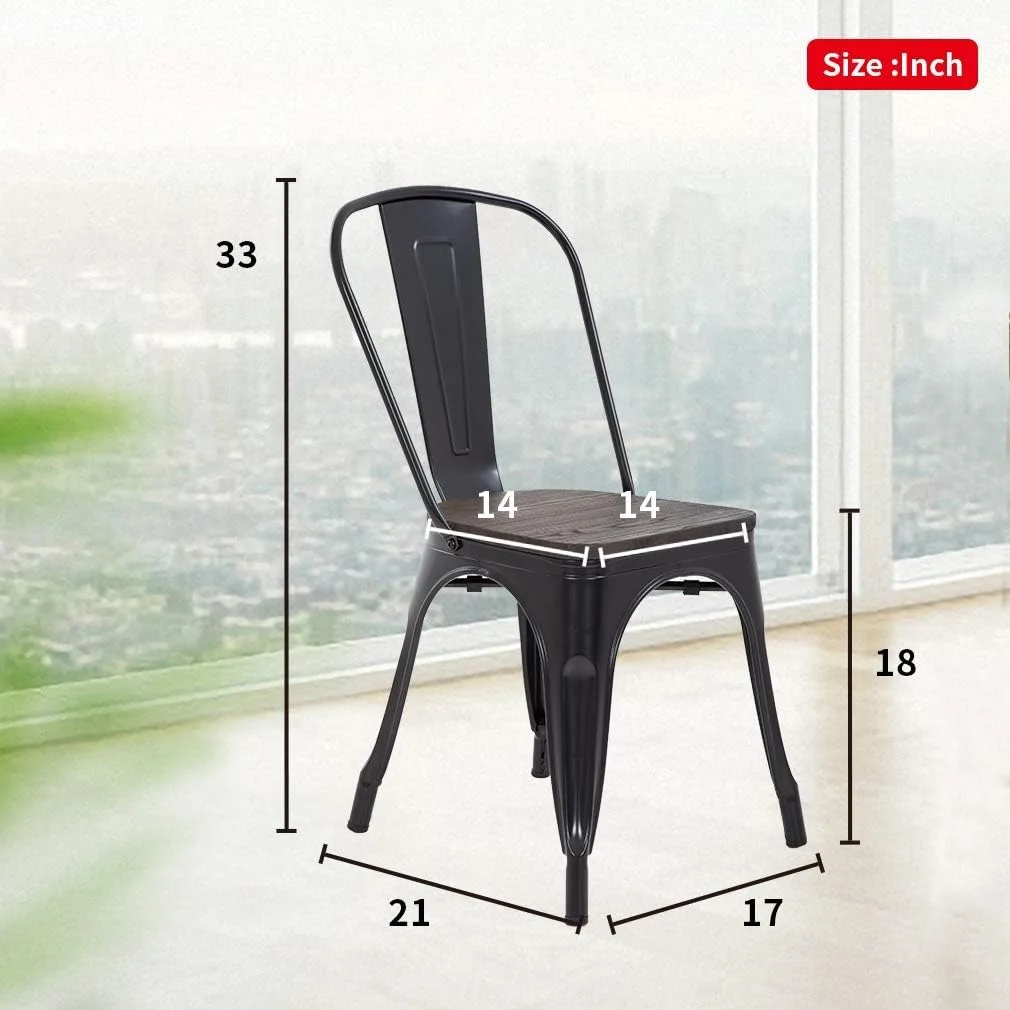 YPDCHB Dining Set of 4 Bronze Indoor Outdoor Patio 18 Inch Seat Height Metal Restaurant Stackable 330LBS Weight Capacity Kitchen Tolix Side  Chairs