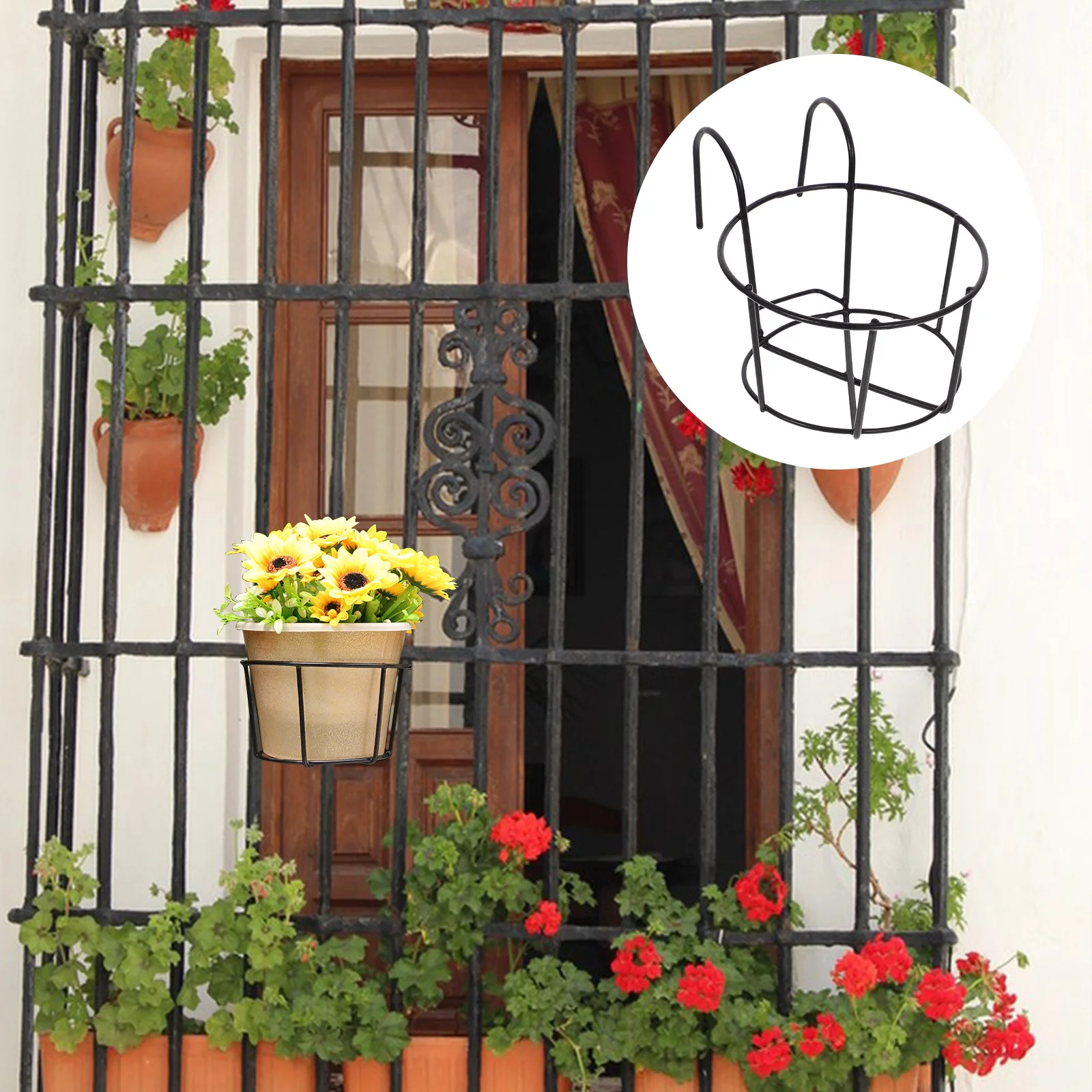 Gongxipen 3pcs Balcony Plant Pot Holder Hanging Planter Pot Parapet Iron Fence Flower Pot
