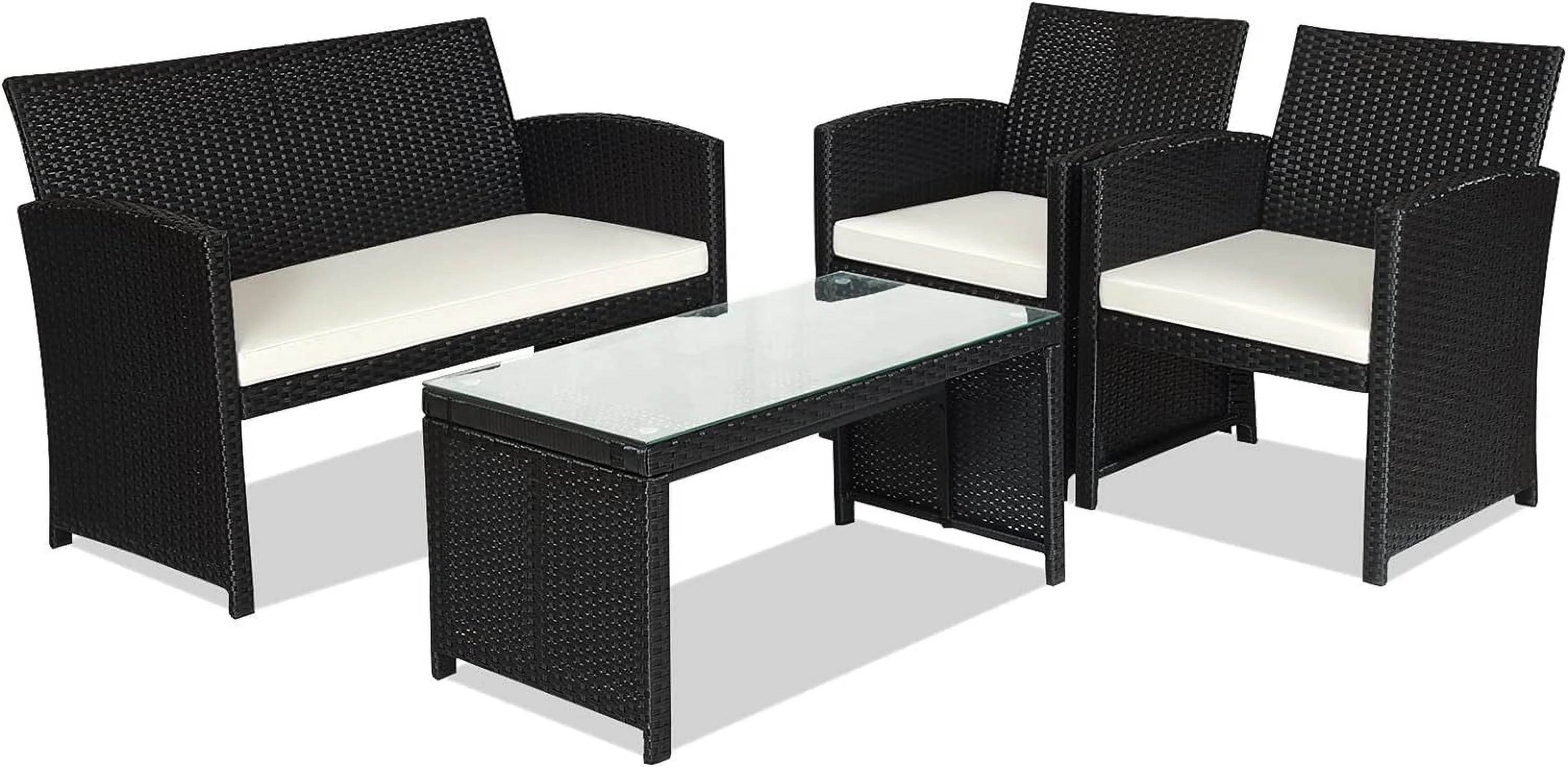 Dina 4pcs Patio Furniture Set Rattan Wicker Conversation Set Outdoor Sofa Wicker Table & Chair Set with Cushions for Garden Lawn Pool Backyard