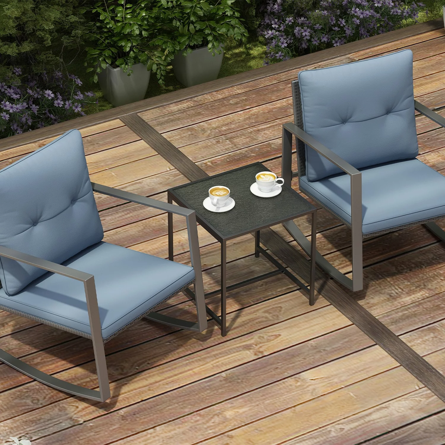 Sophron 3-Piece Outdoor Furniture Set -2 Chairs With a Aesthetic Glass Coffee Table - Grey