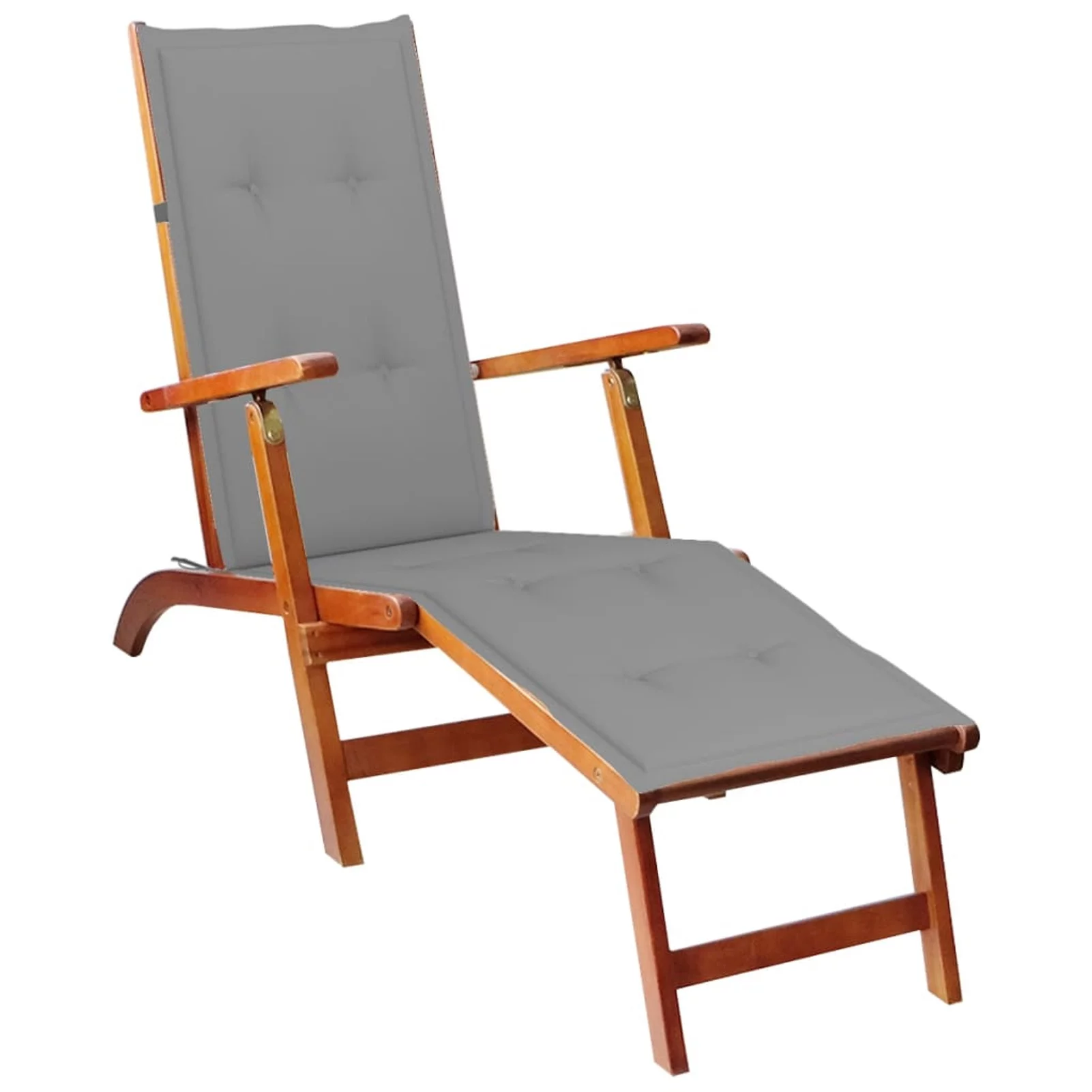 Andoer  Deck Chair with Footrest and Cushion Solid Acacia Wood