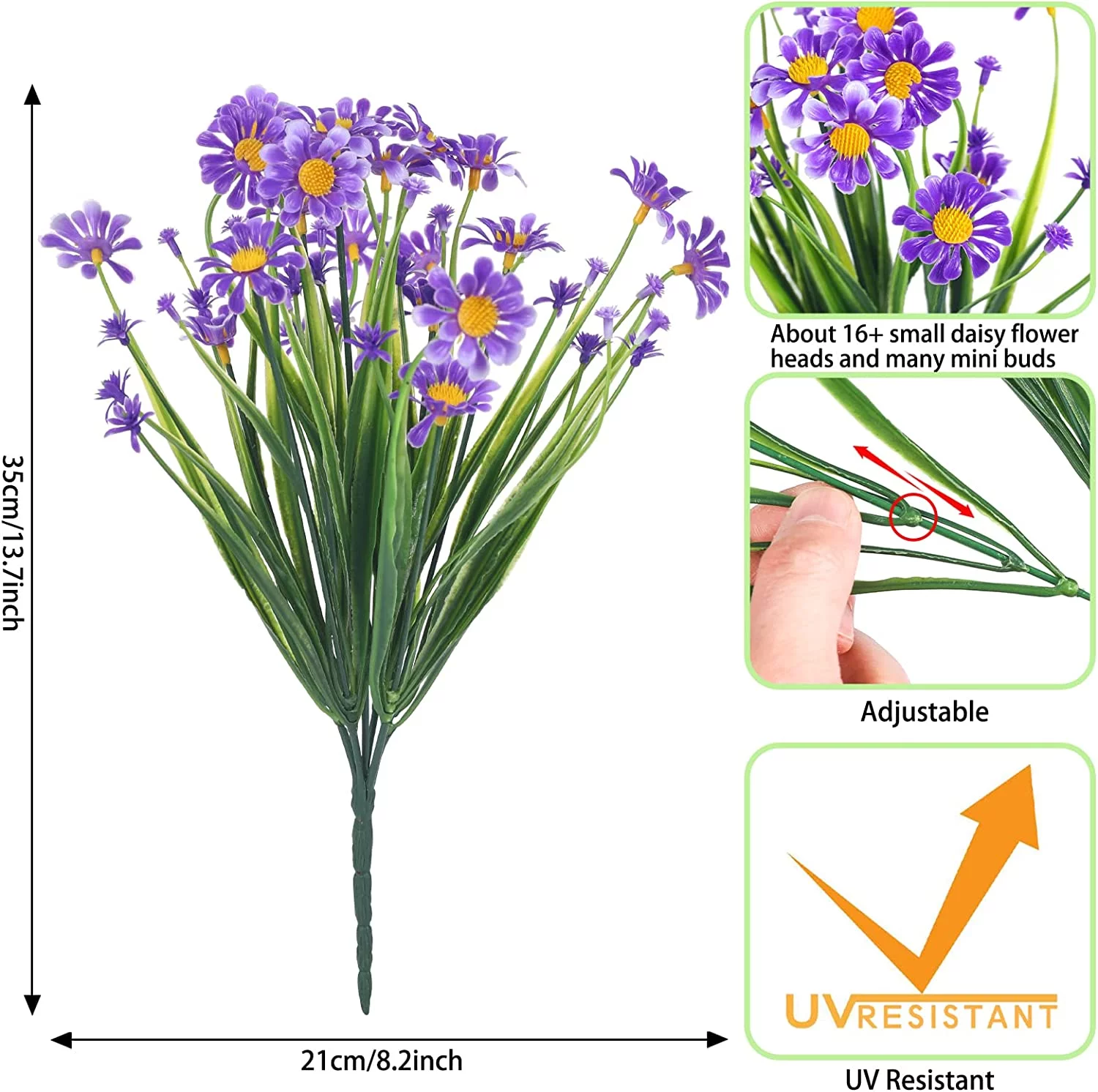 6Pack Artificial Daisy Flowers Fake Greenery UV Resistant No Fade Faux Plastic Flower for Wedding Home Garden Kitchen Office Table Vase Decoration