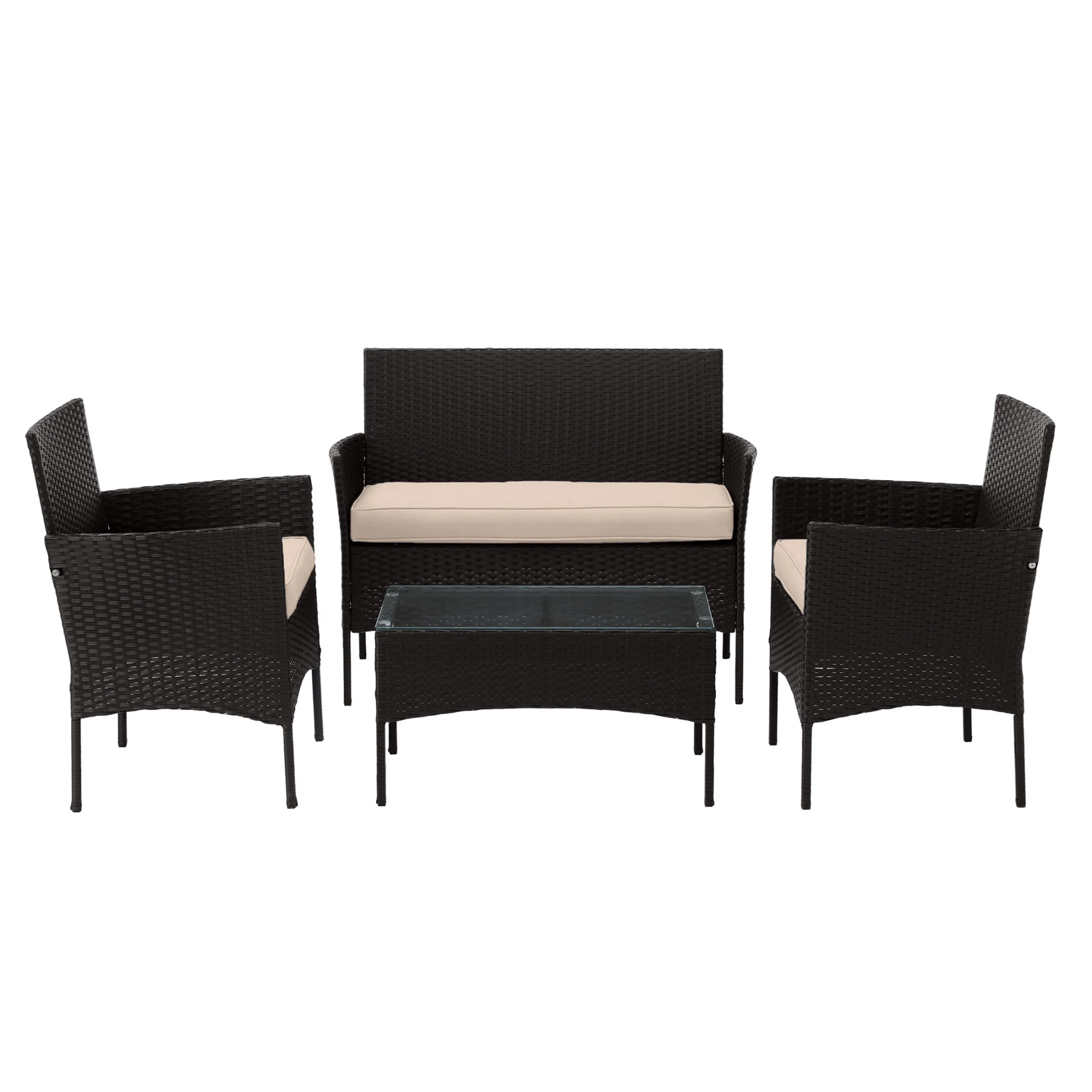 Lavish Home 4PC Patio Furniture Set with Couch, Chairs, and Table (Black)