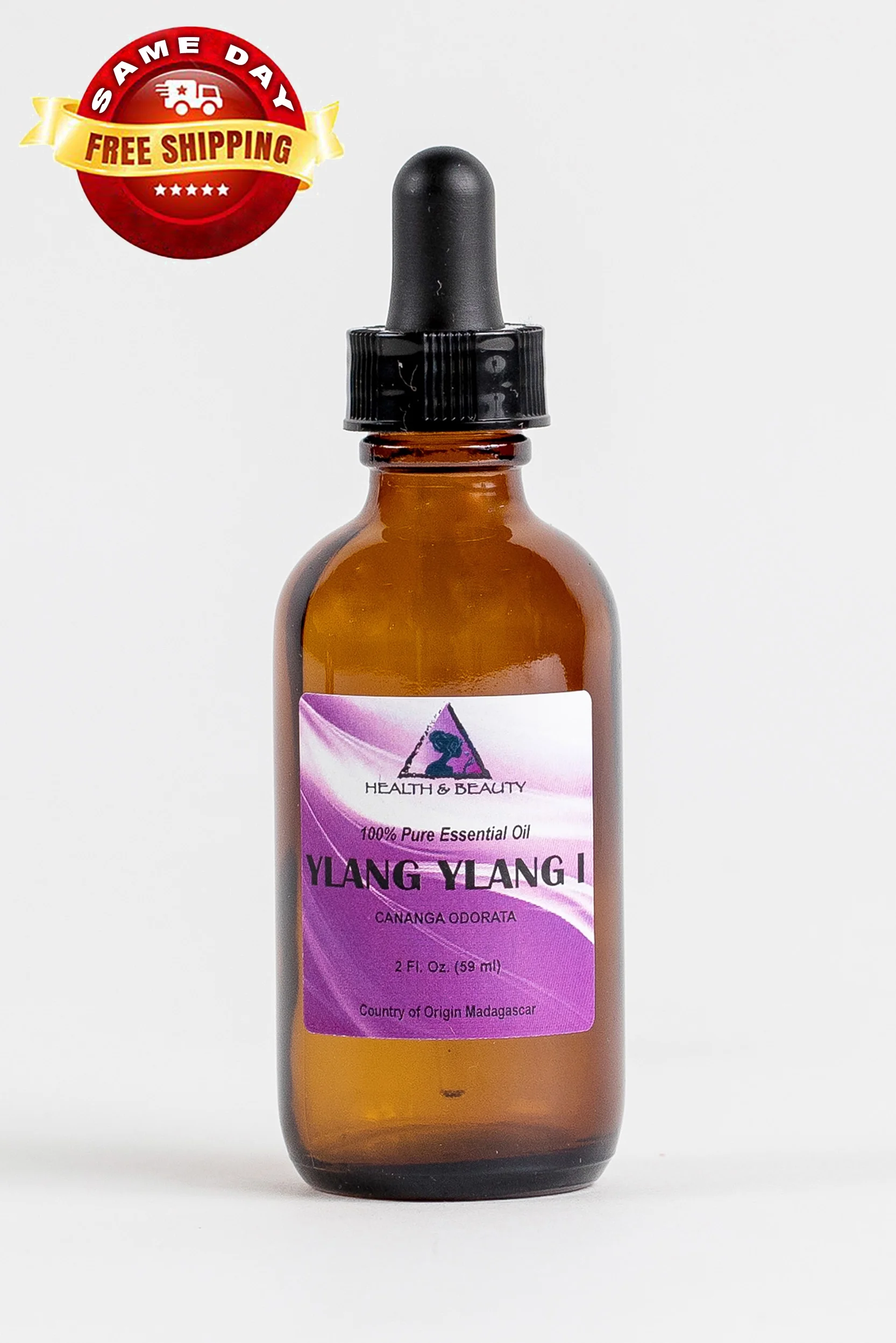 YLANG YLANG ESSENTIAL OIL ORGANIC AROMATHERAPY PURE GLASS DROPPER 2 OZ, 59 ml