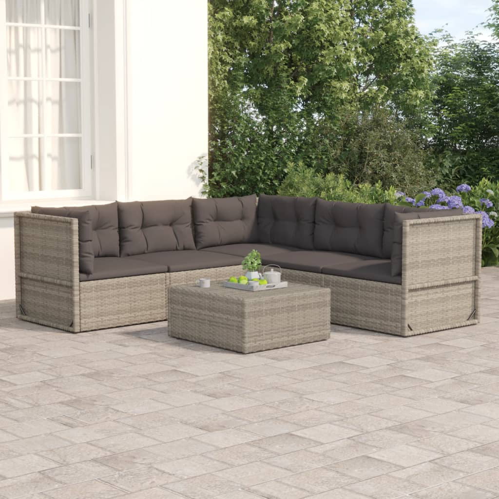 Dcenta 5 Piece Patio Set with Cushions Gray Poly Rattan