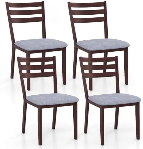 MJGXCBO Wood Dining Chairs   Upholstered Kitchen Chair with Solid Rubber Wood Frame  Armless Wooden Dining Side Chairs with Cushion Seat  Farmhouse High Ladder Dining Room Chair