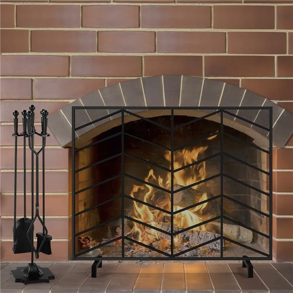 Yaheetech  Single Panel Fireplace Screen Spark Guard Fireplace Screen