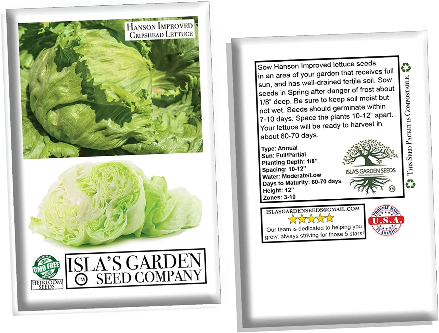 Hanson Improved Crisphead Lettuce Seeds, 1000 Heirloom Seeds Per Packet, Non GMO Seeds