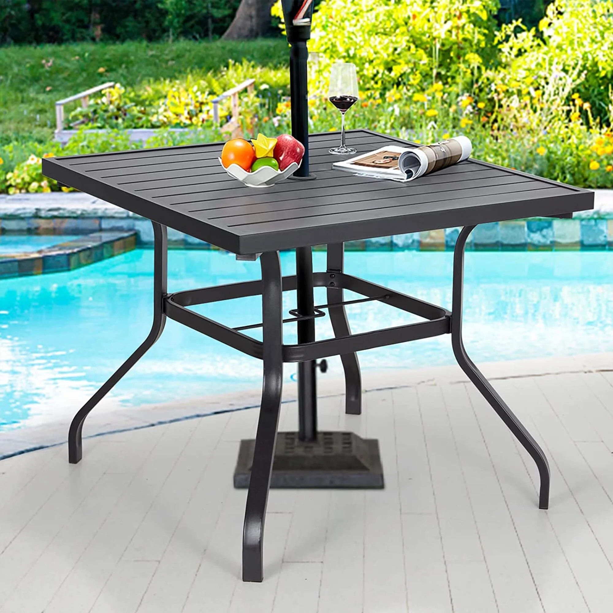 AECOJOY Outdoor Metal Patio Dining Table Rectangular-B