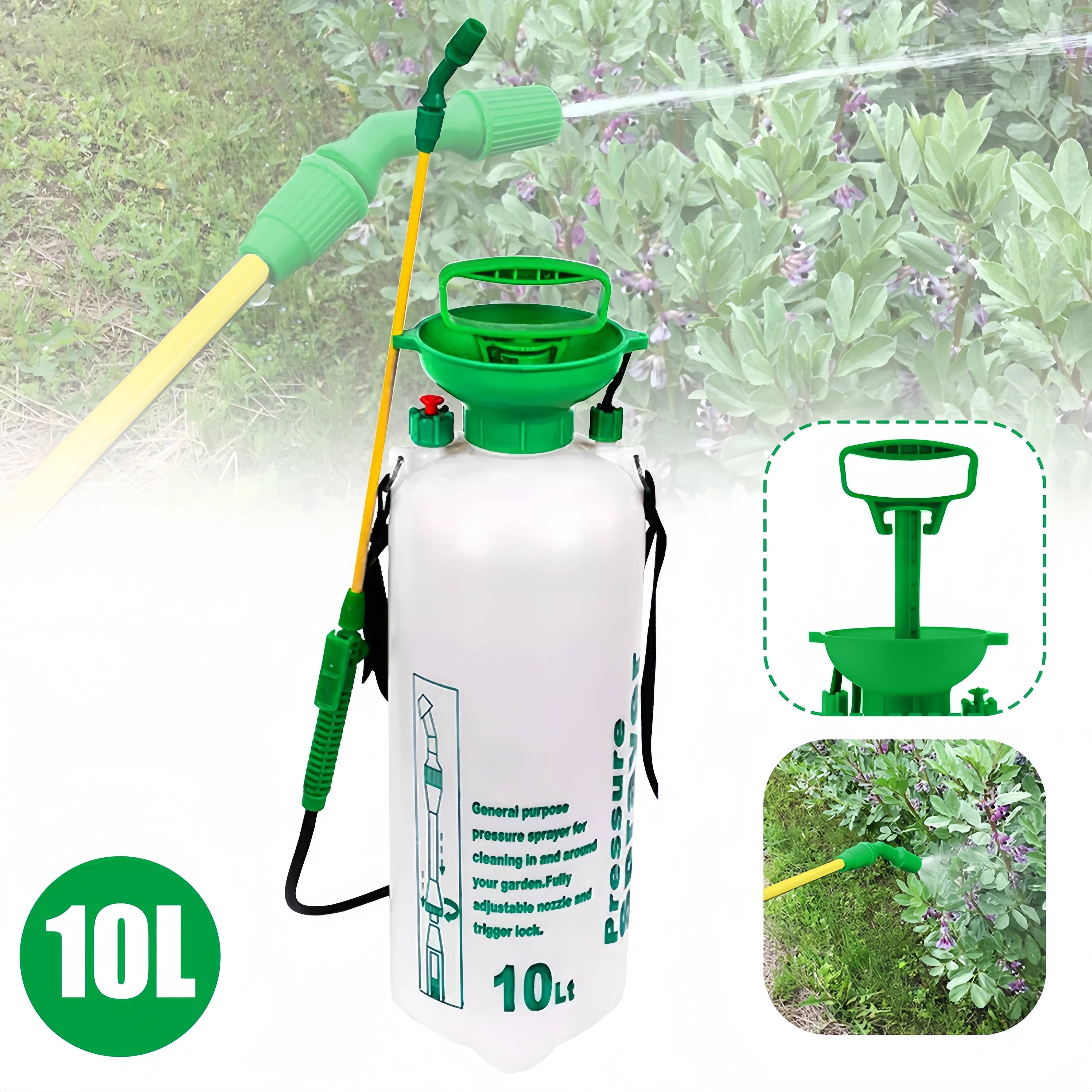 DUBEN 1.3/2/2.7 Gallon Lawn Garden Pump Pressure Sprayer for Yard Weed Plant Green-10L