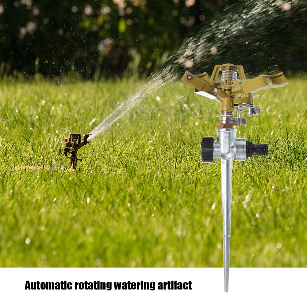 MaxFUH Metal Automatic Rotating Watering Artifact Garden Irrigation Sprinkler Tool